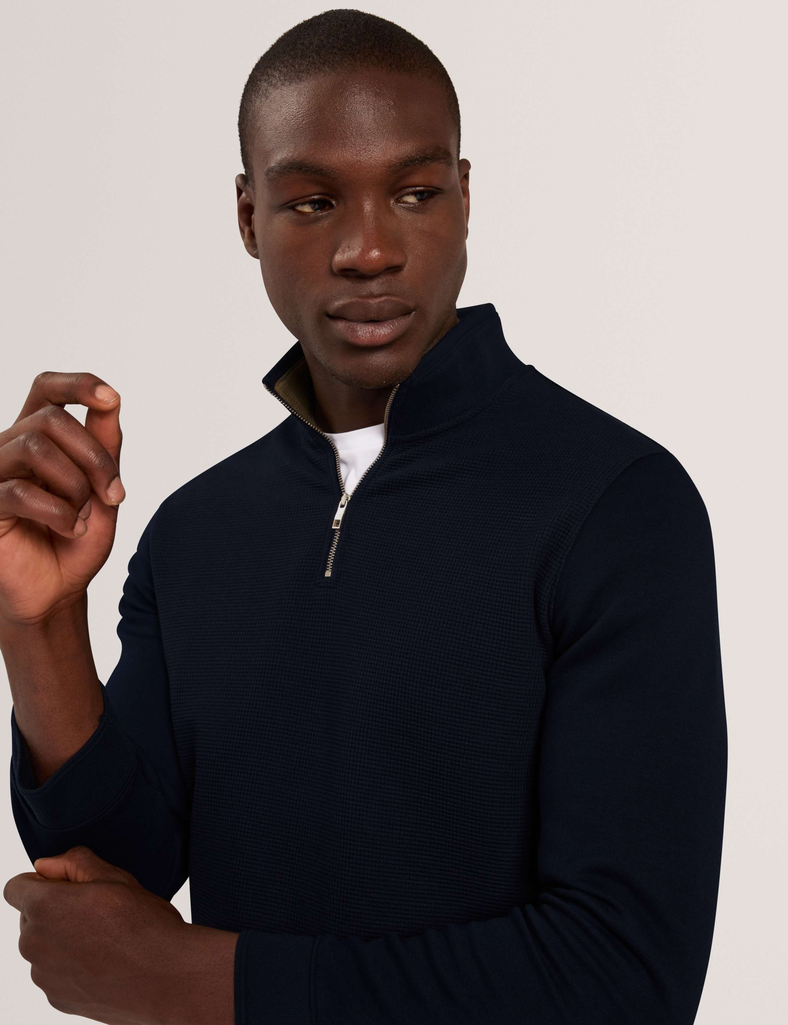 Cotton Blend Textured Half Zip Jumper 5 of 6