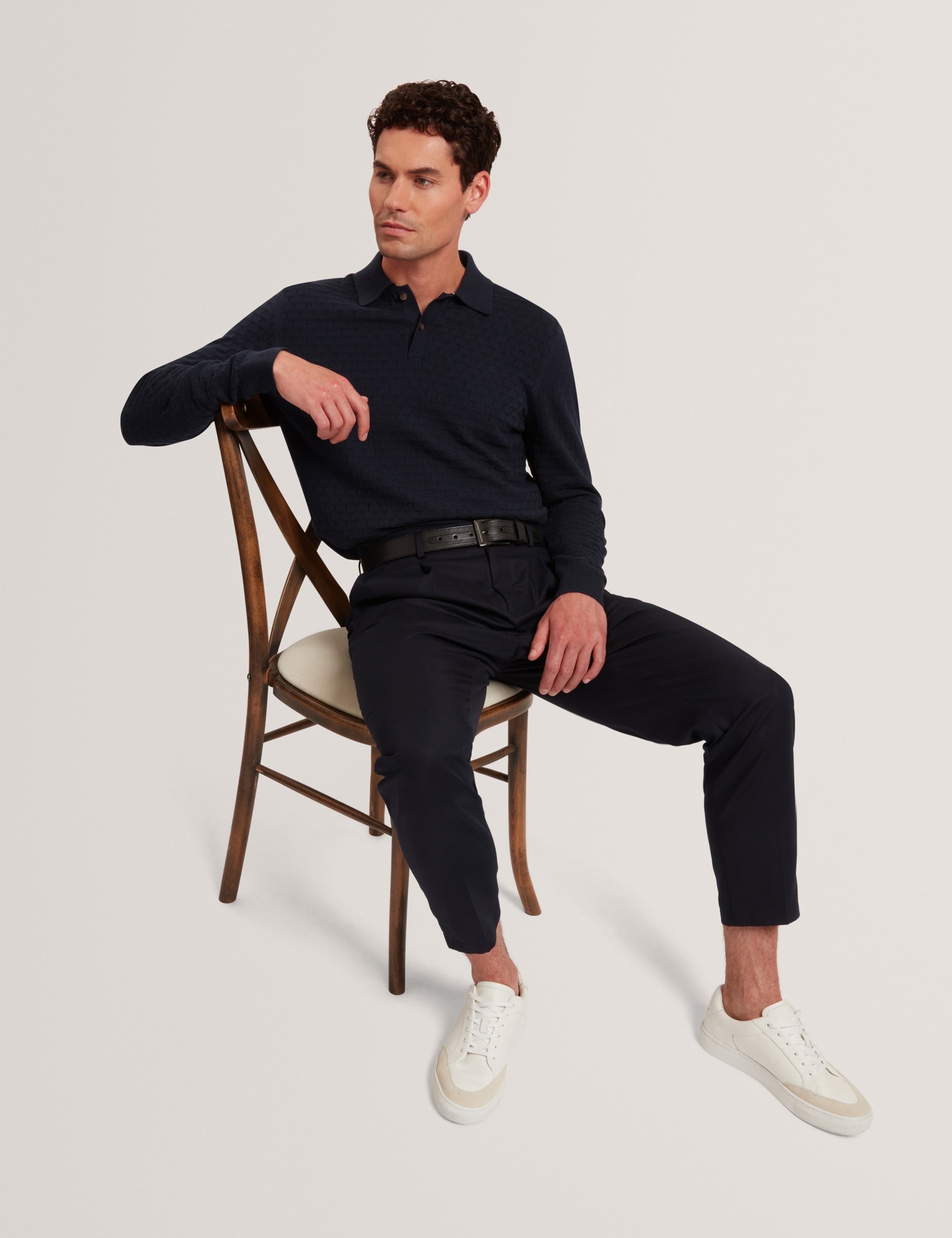 Cotton Rich Textured Long Sleeve Polo Shirt 3 of 6
