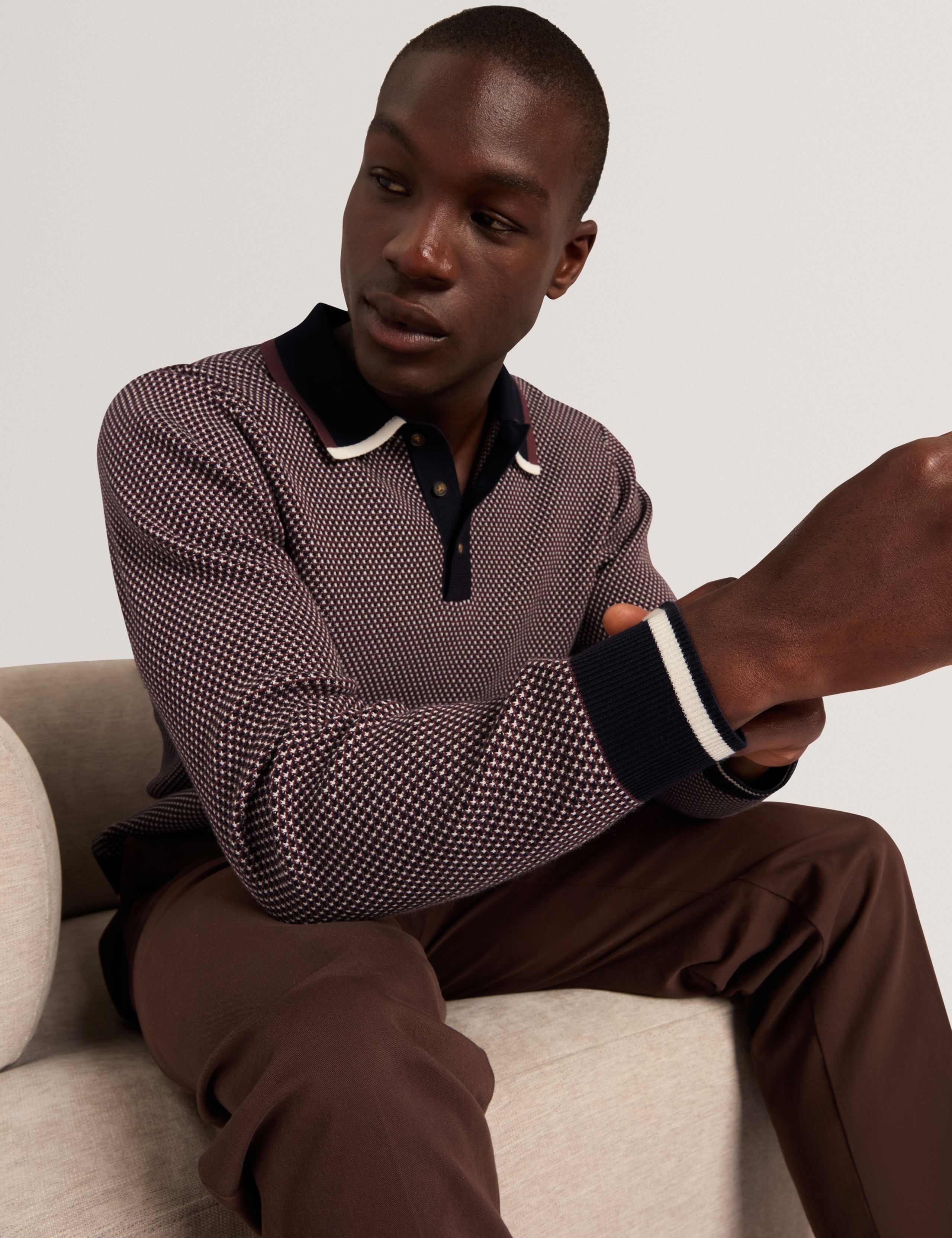 Patterned Waffle Stitch Knitted Polo Shirt 2 of 7