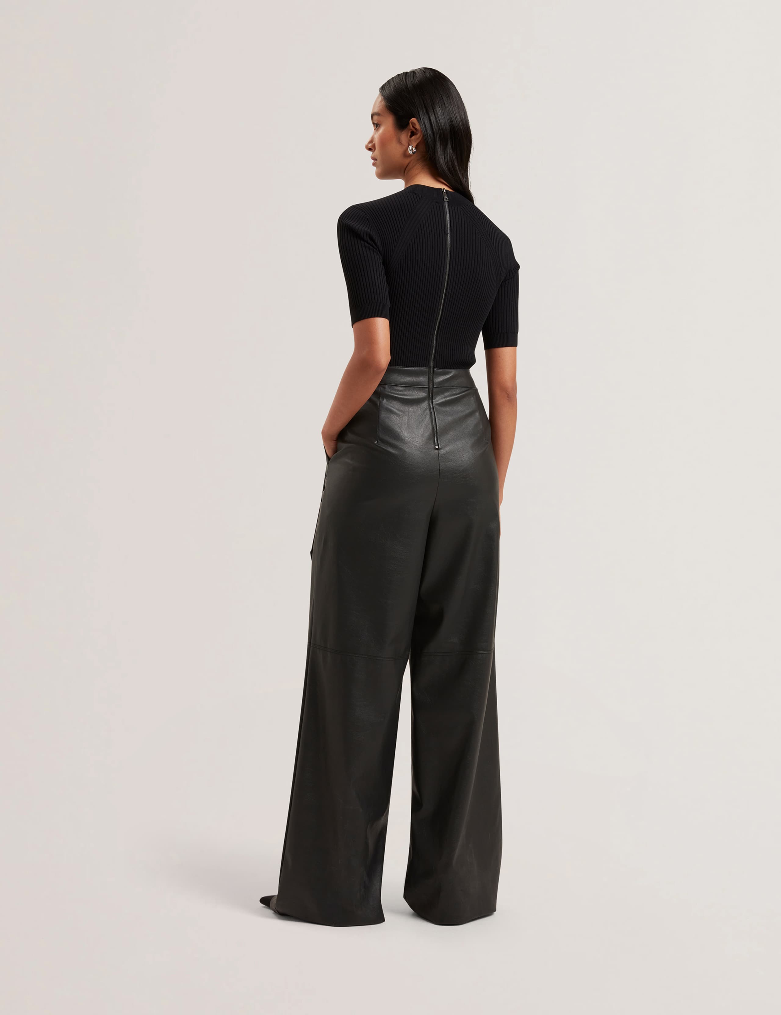 Faux Leather Belted Short Sleeve Jumpsuit 3 of 4