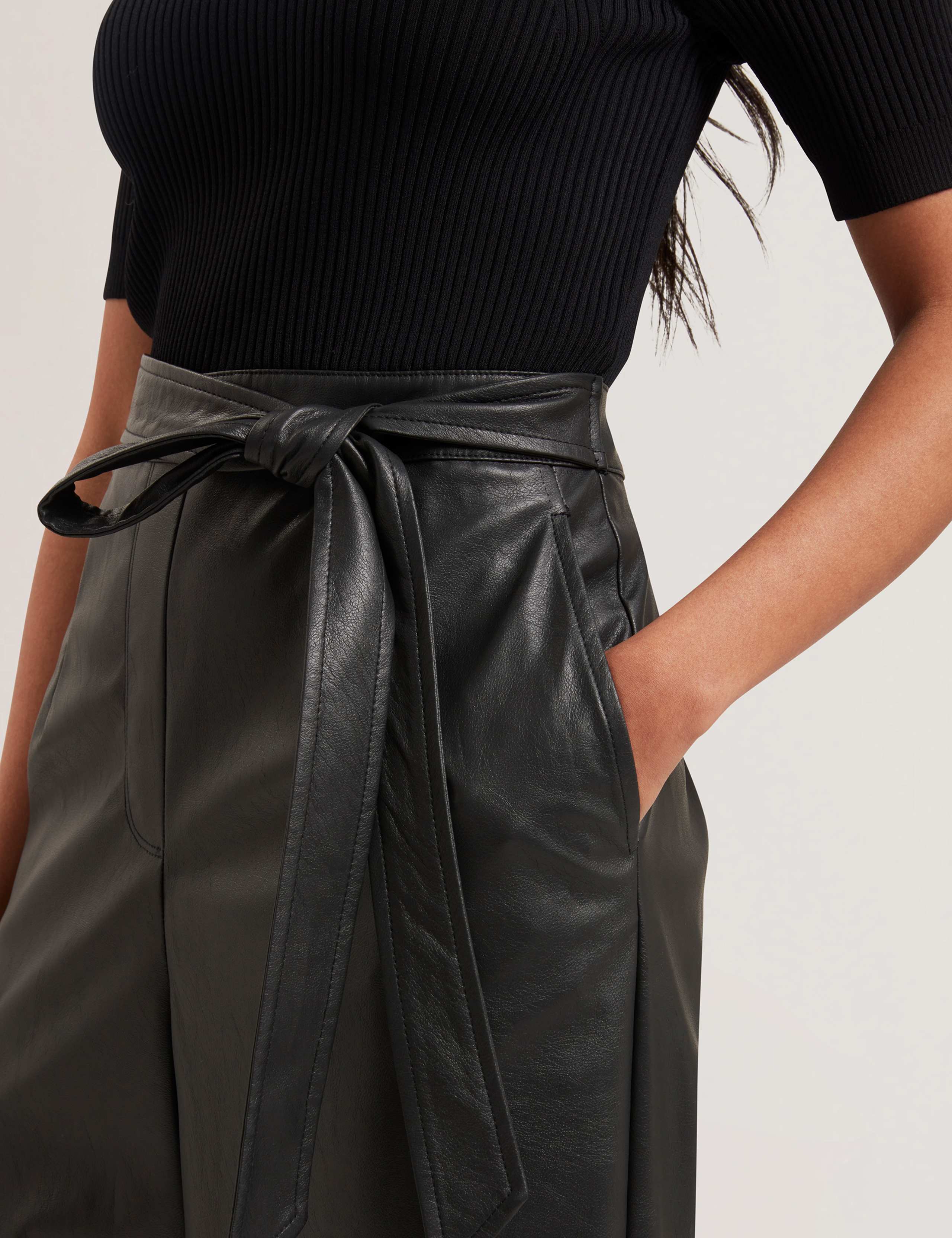 Faux Leather Belted Short Sleeve Jumpsuit 4 of 4