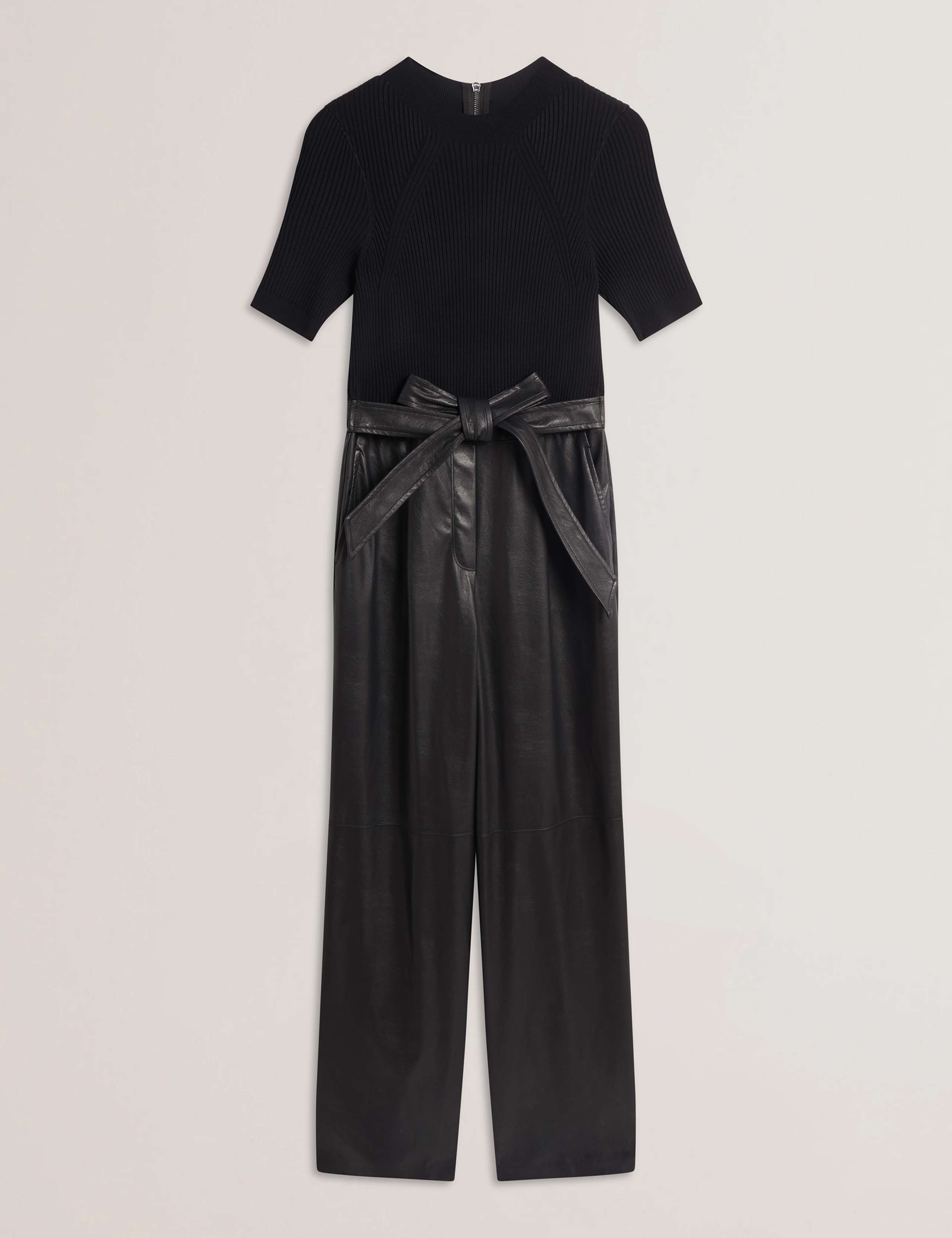 Faux Leather Belted Short Sleeve Jumpsuit 2 of 4