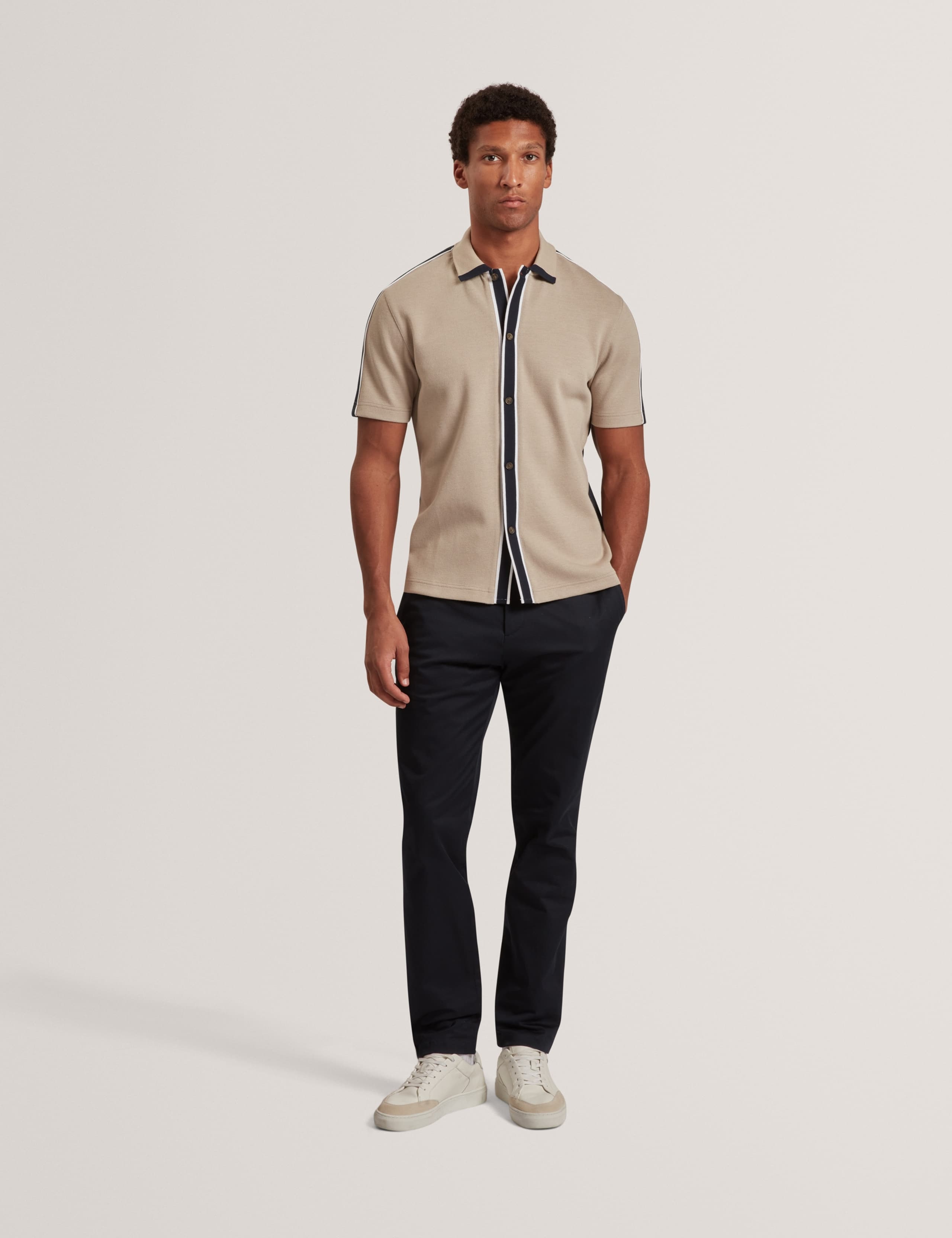 Cotton Blend Two-Tone Button Through Polo Shirt 4 of 7