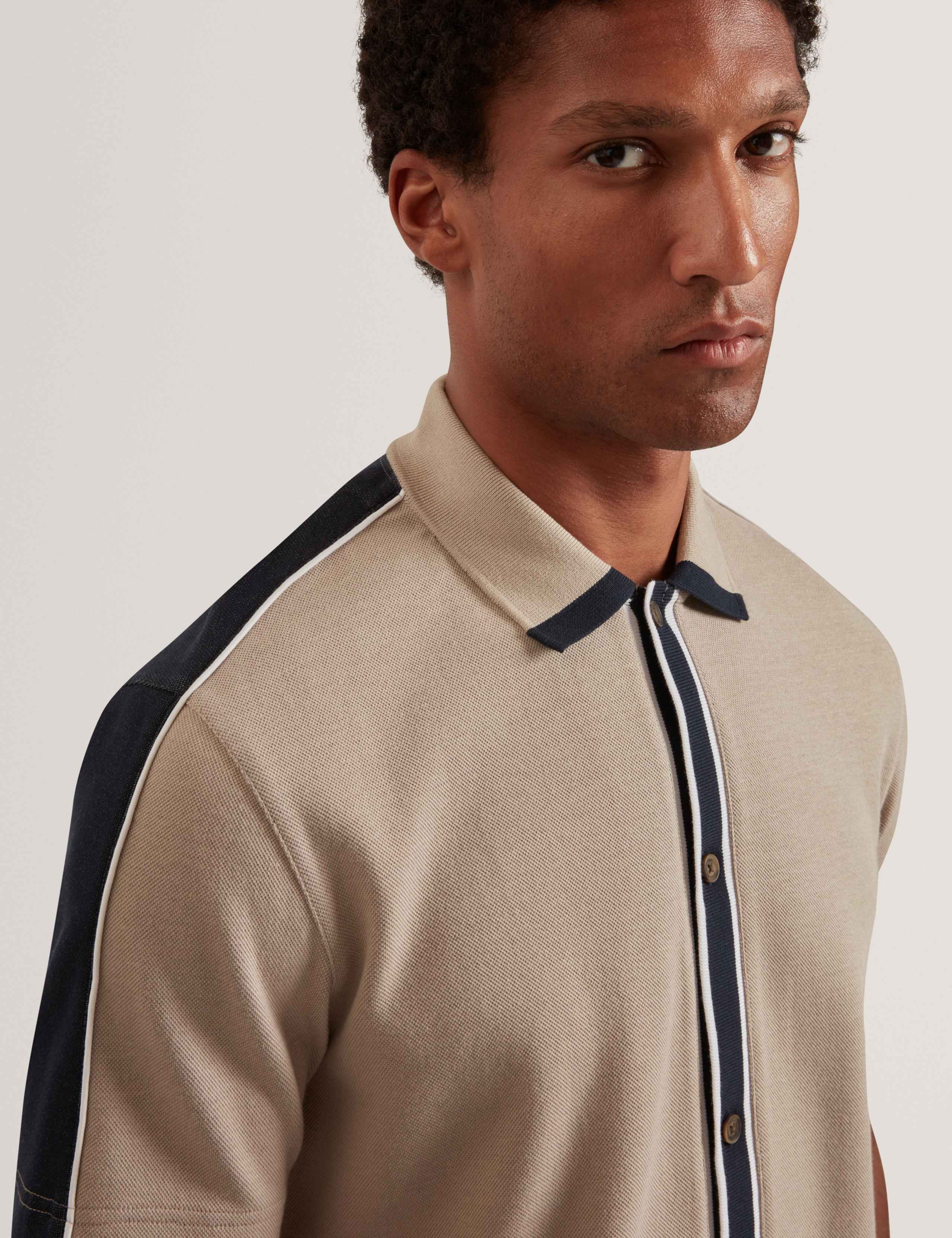 Cotton Blend Two-Tone Button Through Polo Shirt 5 of 7