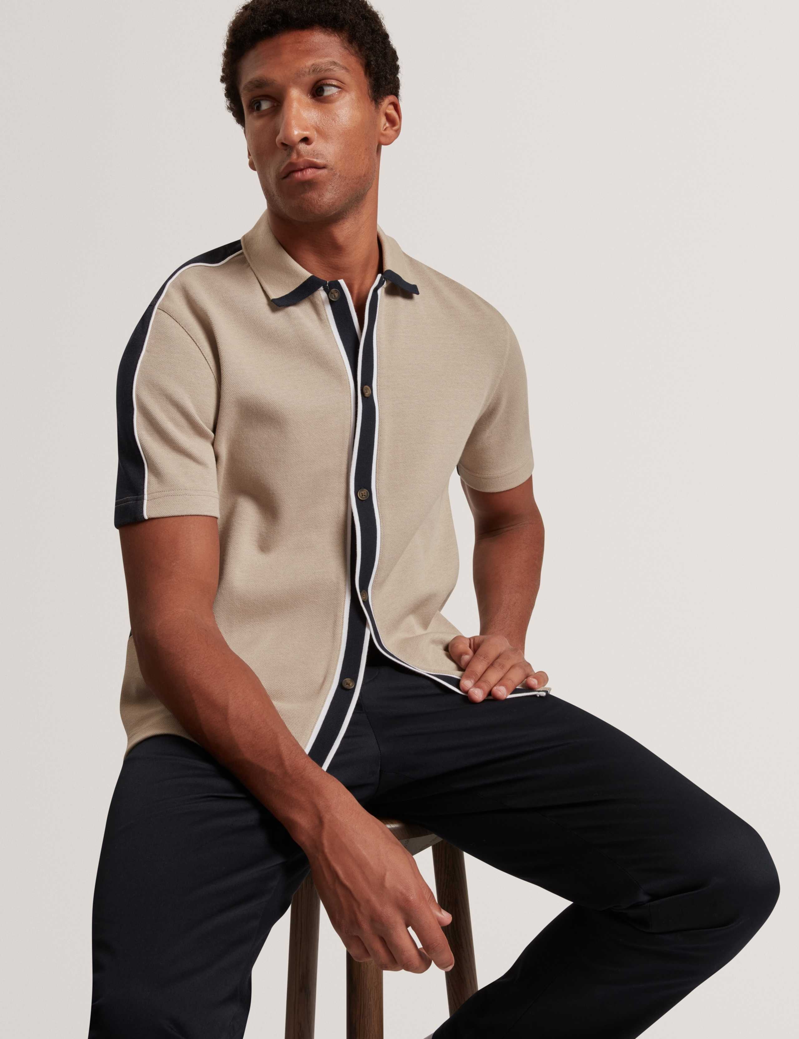 Cotton Blend Two-Tone Button Through Polo Shirt 6 of 7