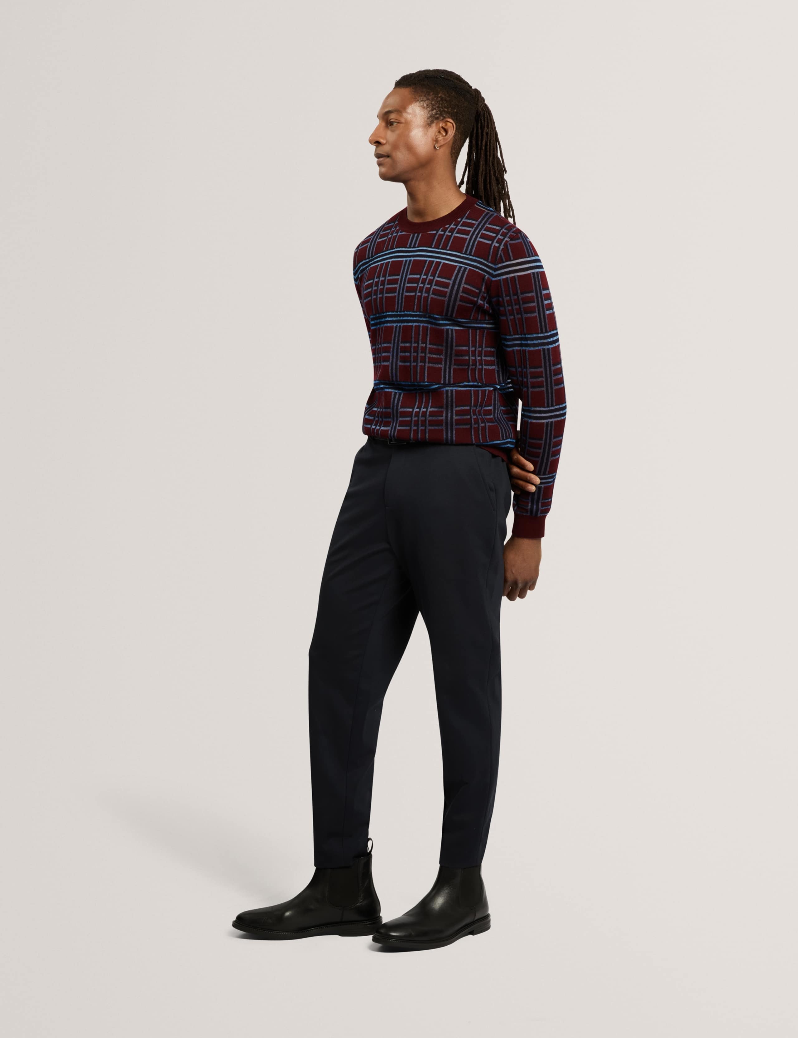 Wool Blend Checked Crew Neck Jumper 2 of 6