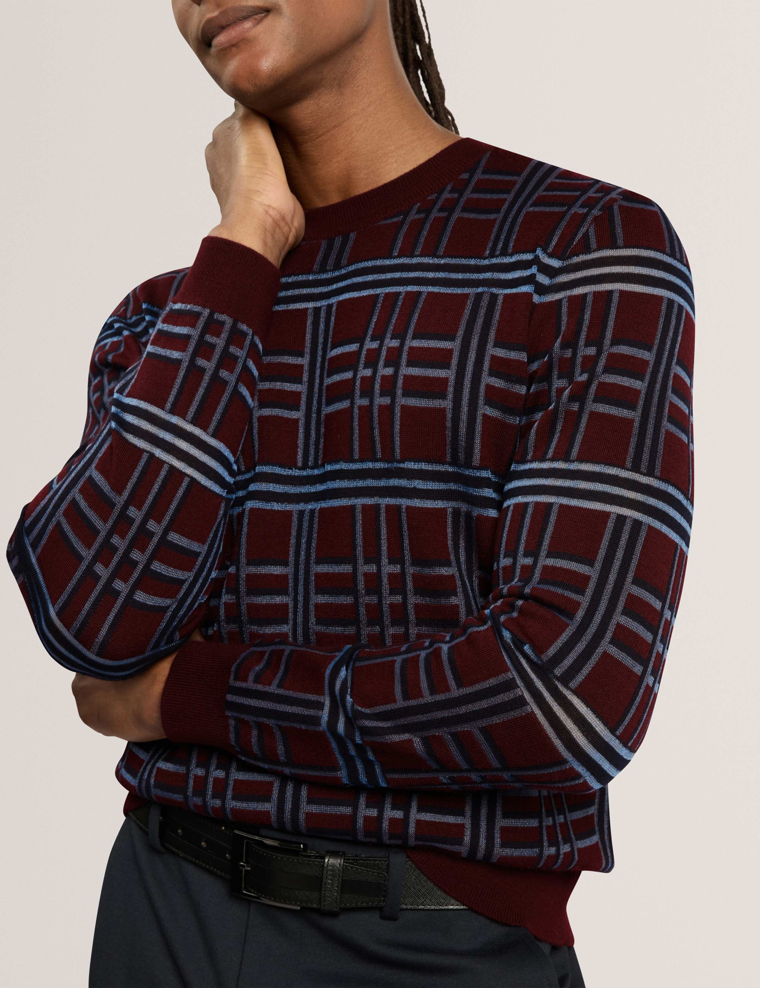 Wool Blend Checked Crew Neck Jumper 4 of 6