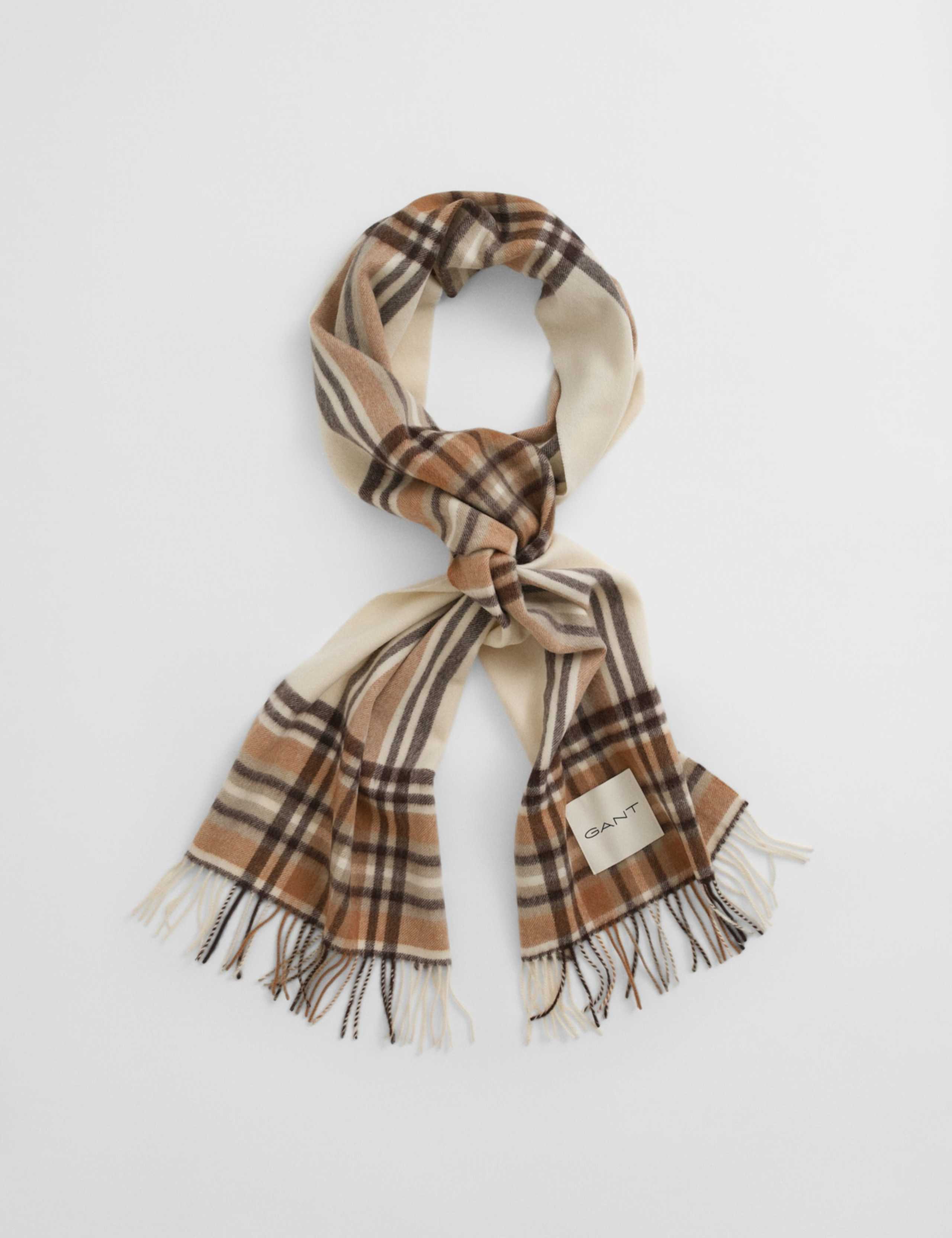 Pure Wool Checked Fringed Scarf 1 of 3