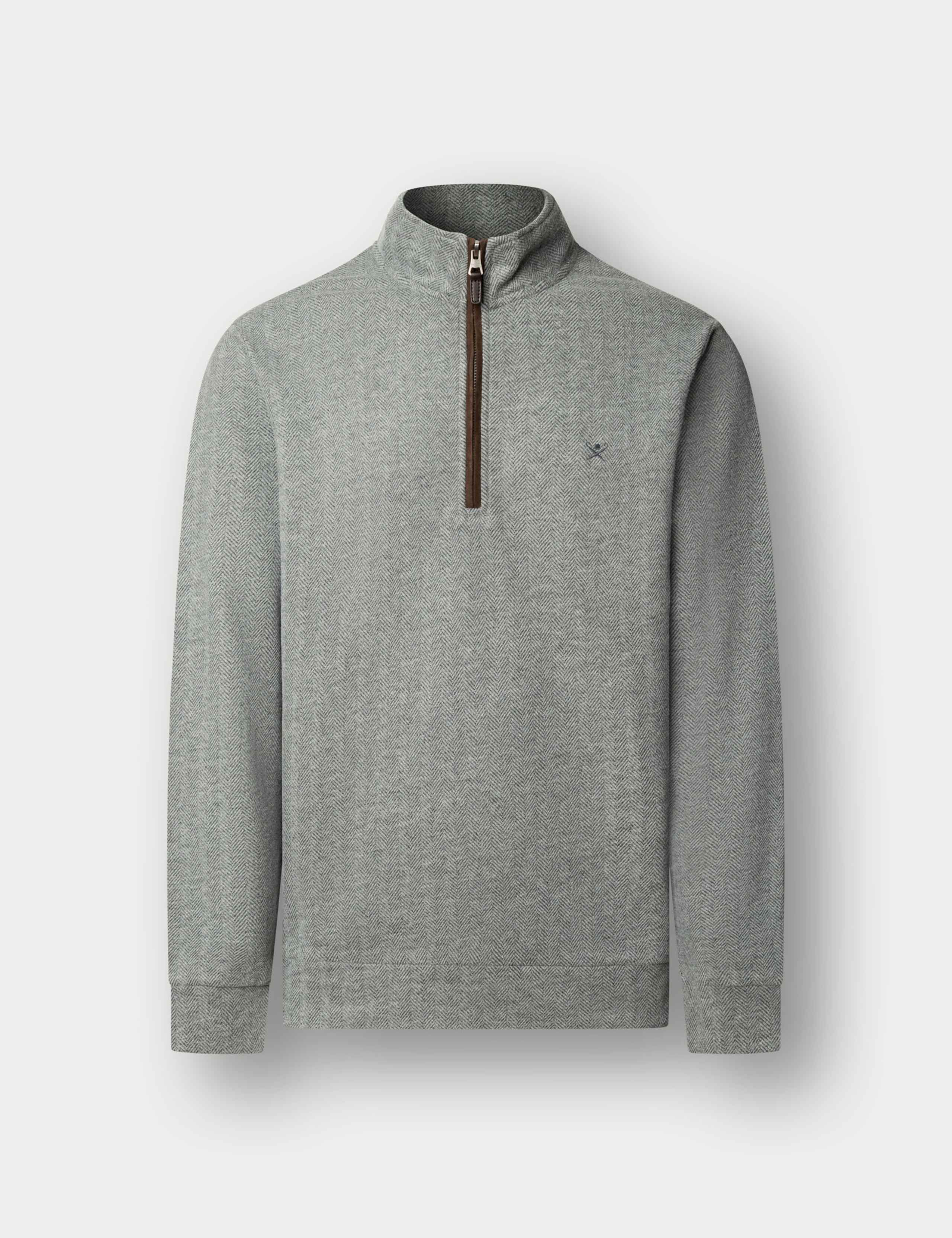 Cotton Rich Herringbone Half Zip Sweatshirt 1 of 2