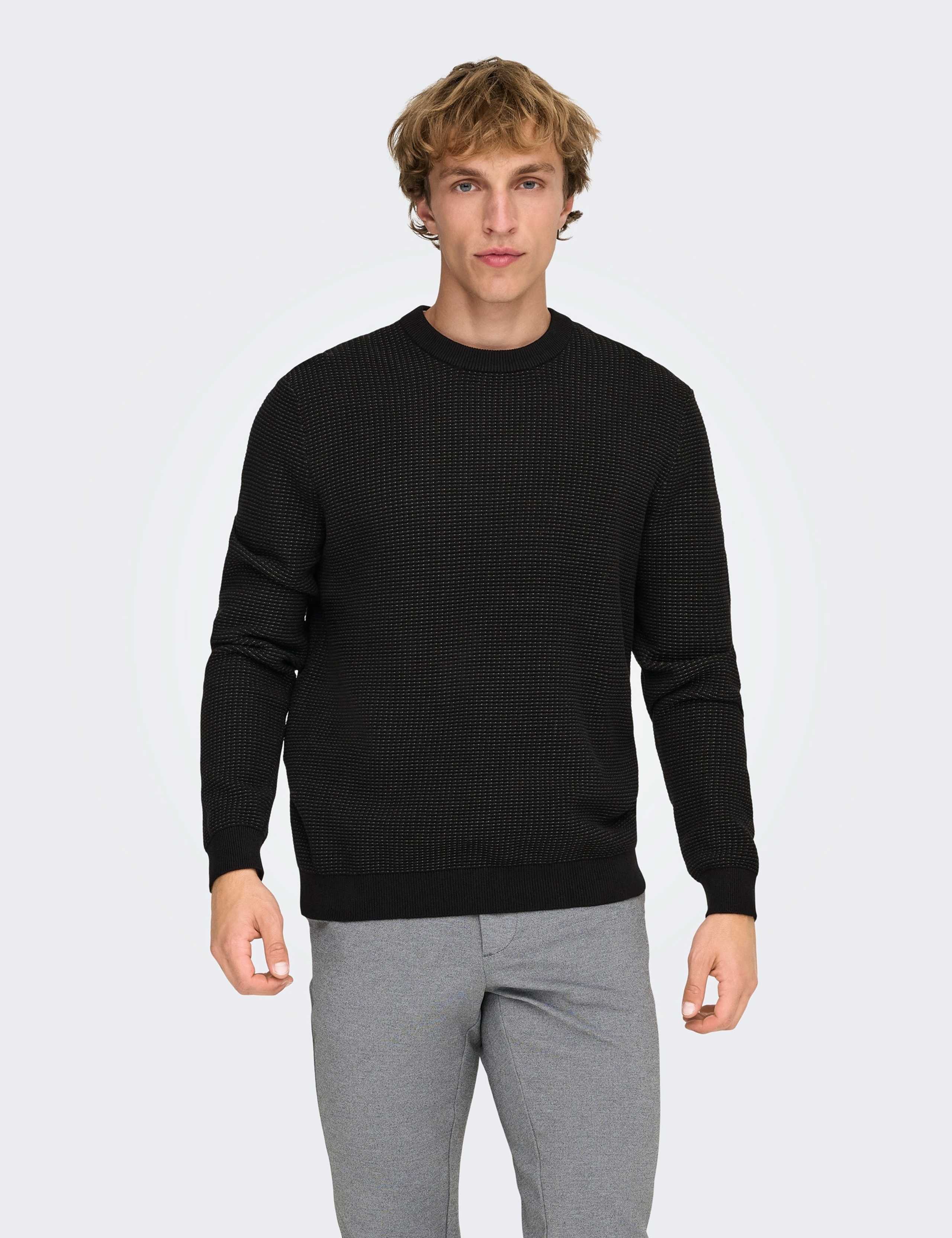 Pure Cotton Textured Crew Neck Jumper 1 of 7