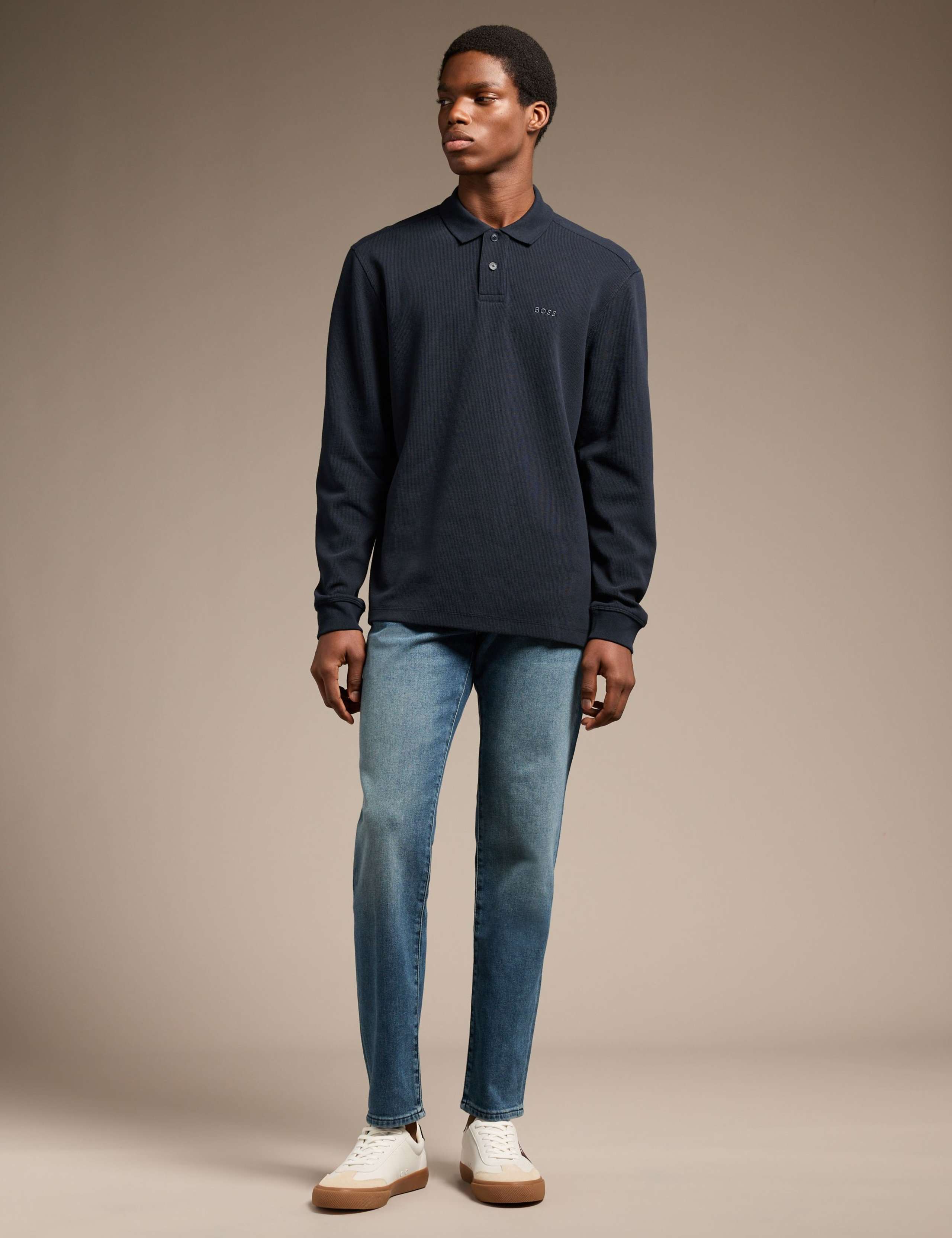 Cotton Rich Waffle Long Sleeve Polo Shirt 3 of 7