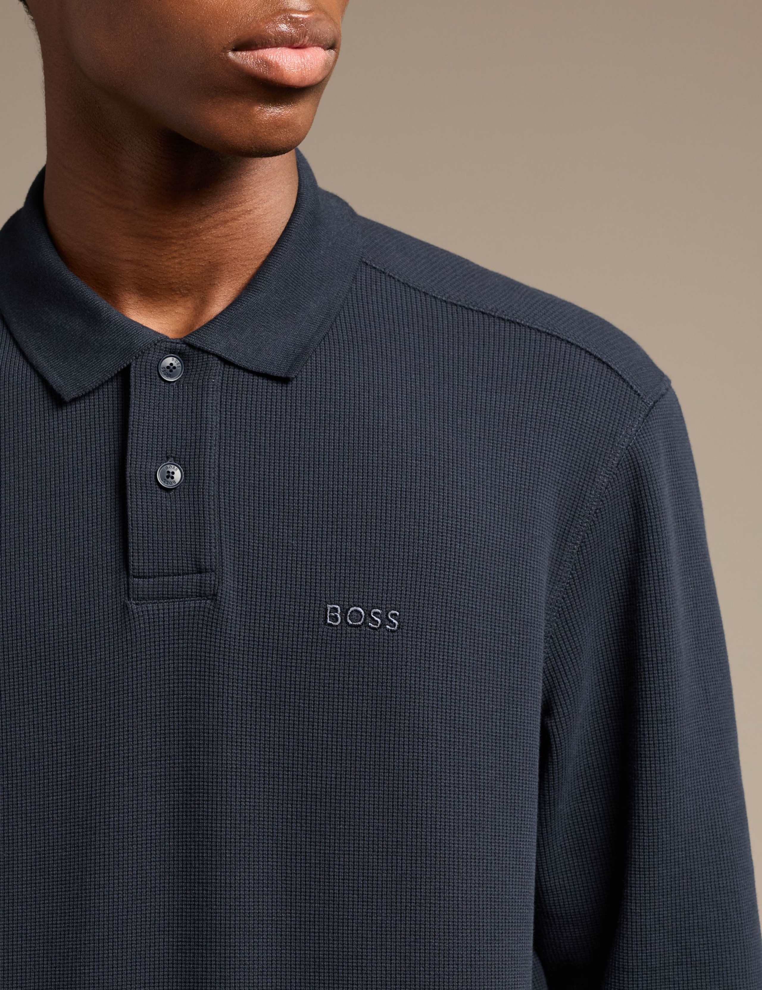 Cotton Rich Waffle Long Sleeve Polo Shirt 4 of 7