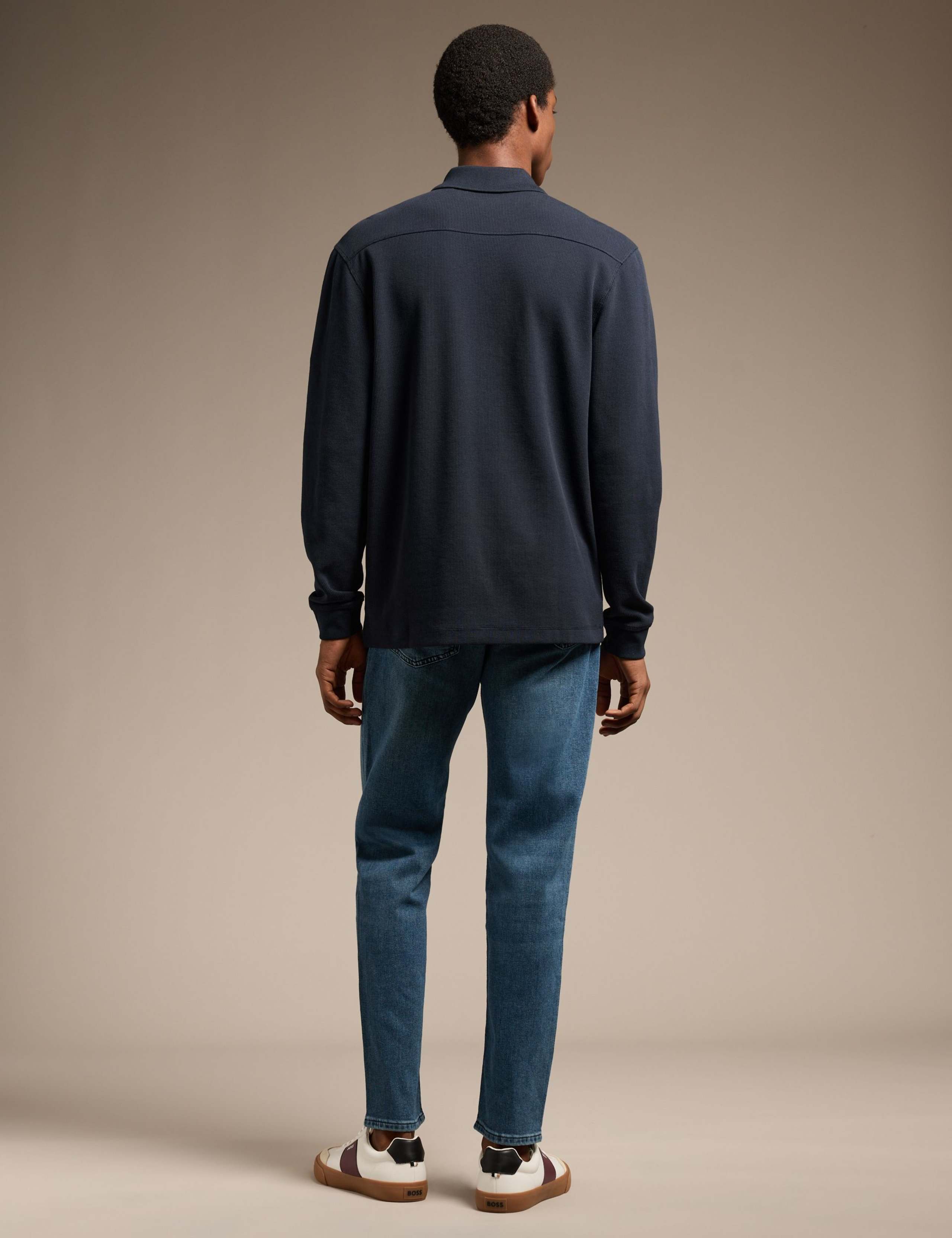 Cotton Rich Waffle Long Sleeve Polo Shirt 7 of 7