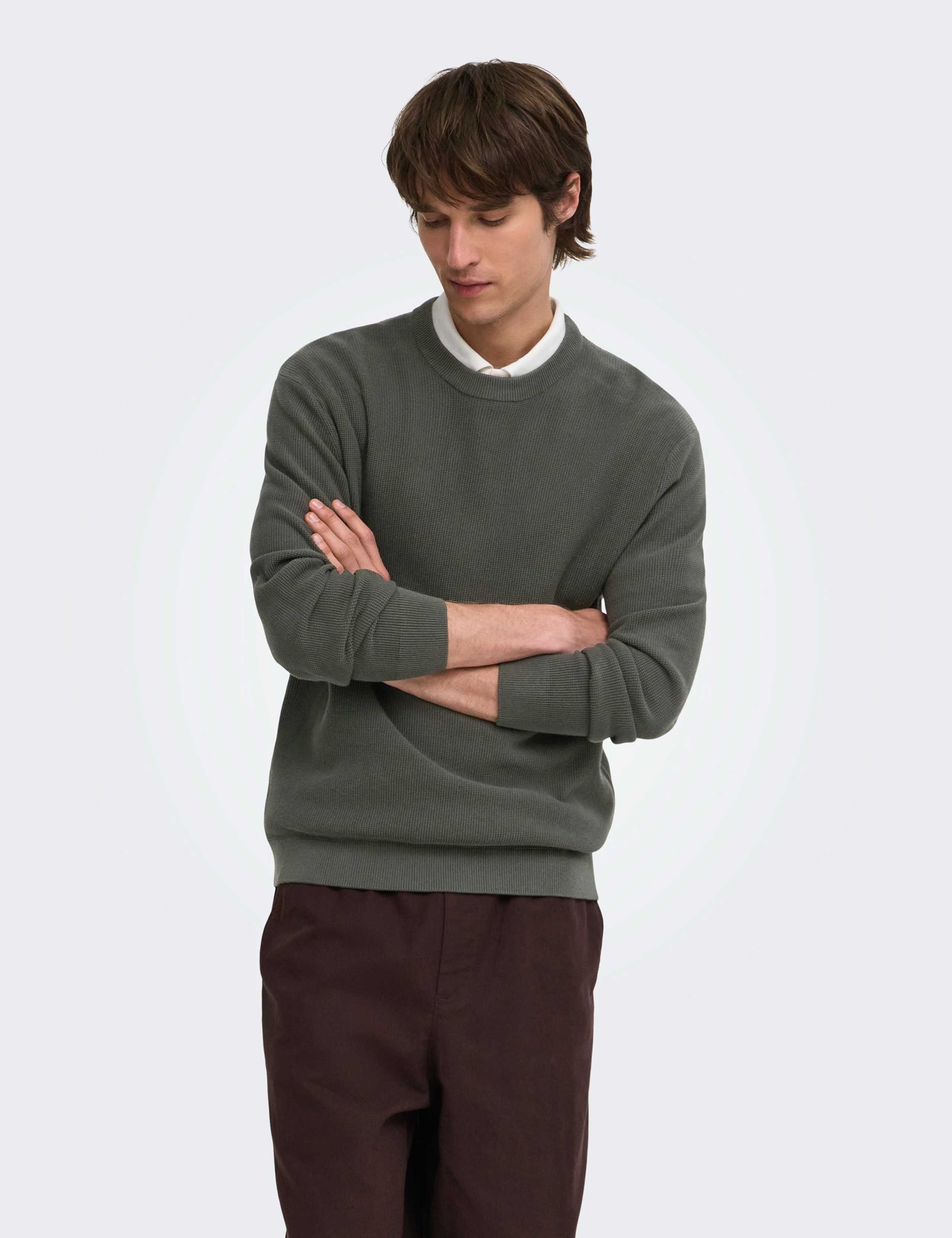 Textured Waffle Knit Crew Neck Jumper 1 of 6
