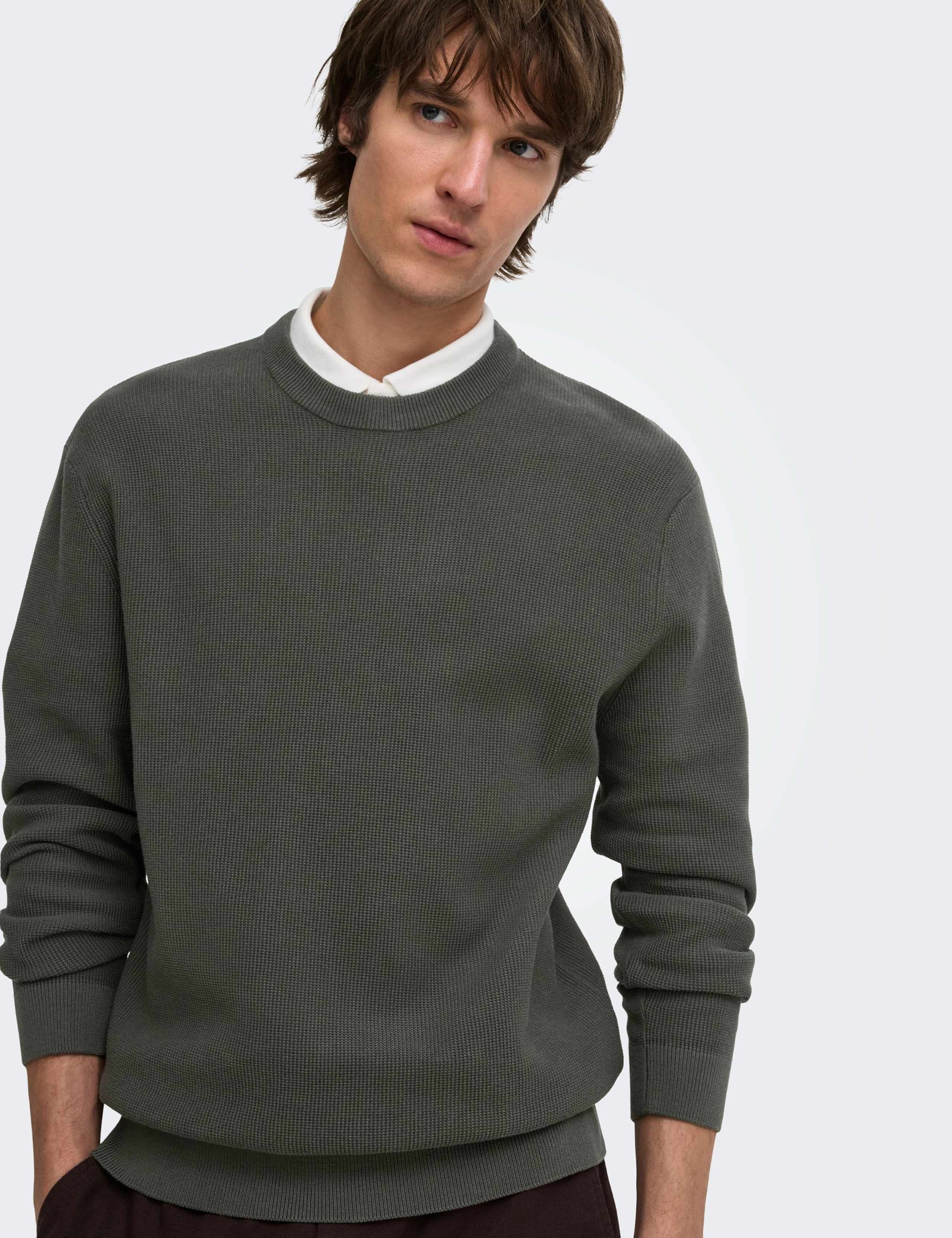 Textured Waffle Knit Crew Neck Jumper 3 of 6