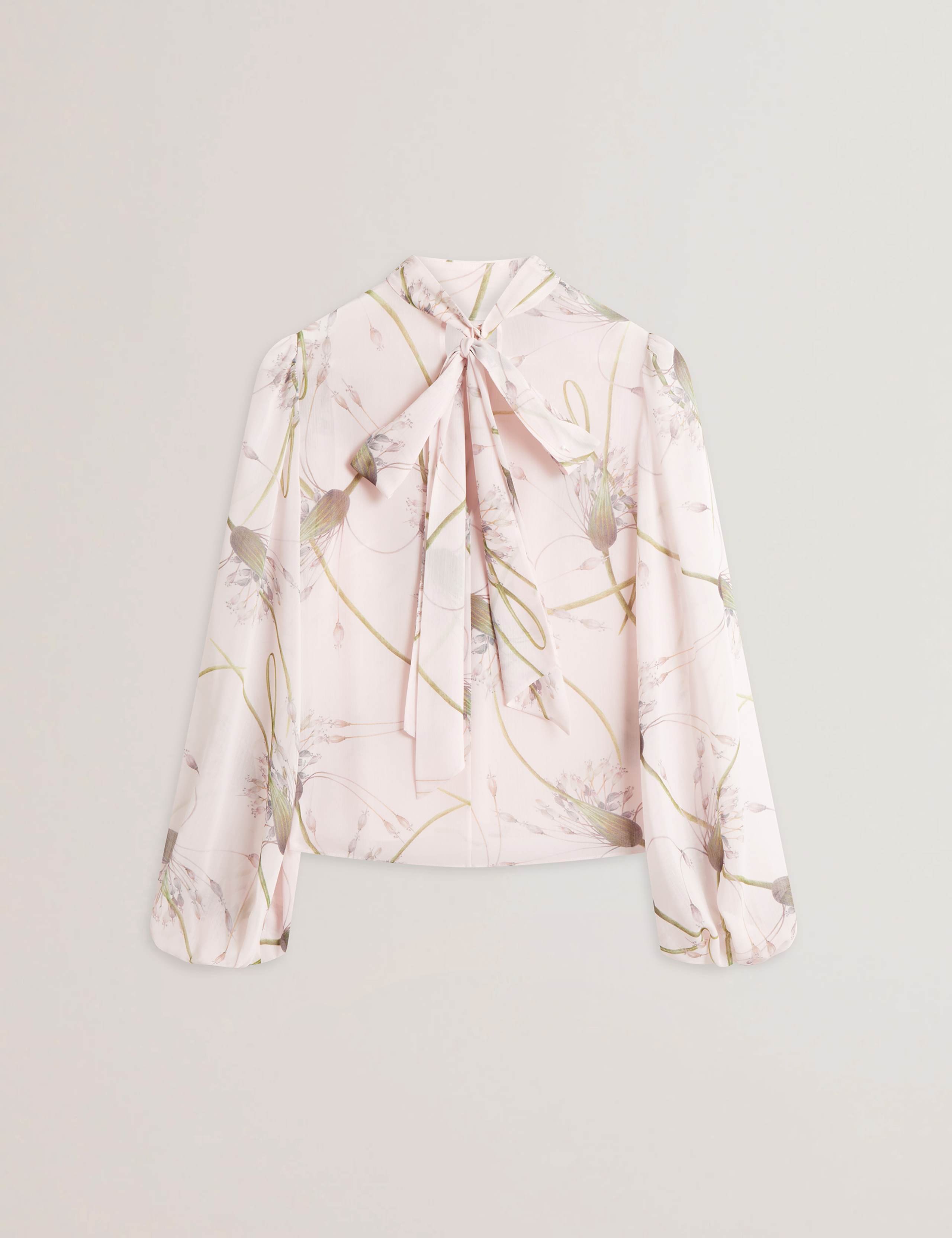 Printed Tie Neck Balloon Sleeve Blouse 2 of 5