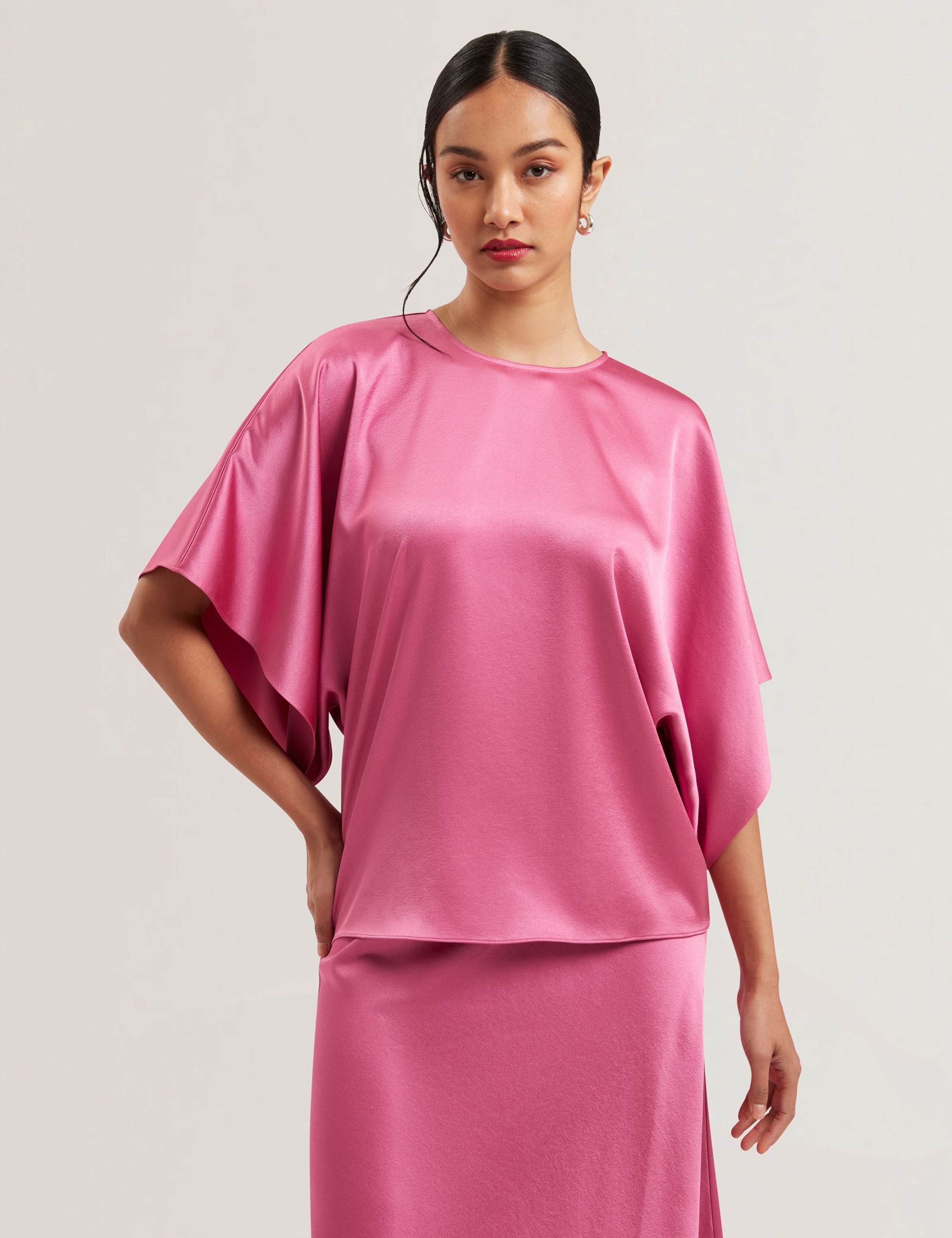 Satin Round Neck Batwing Sleeve Top 1 of 3