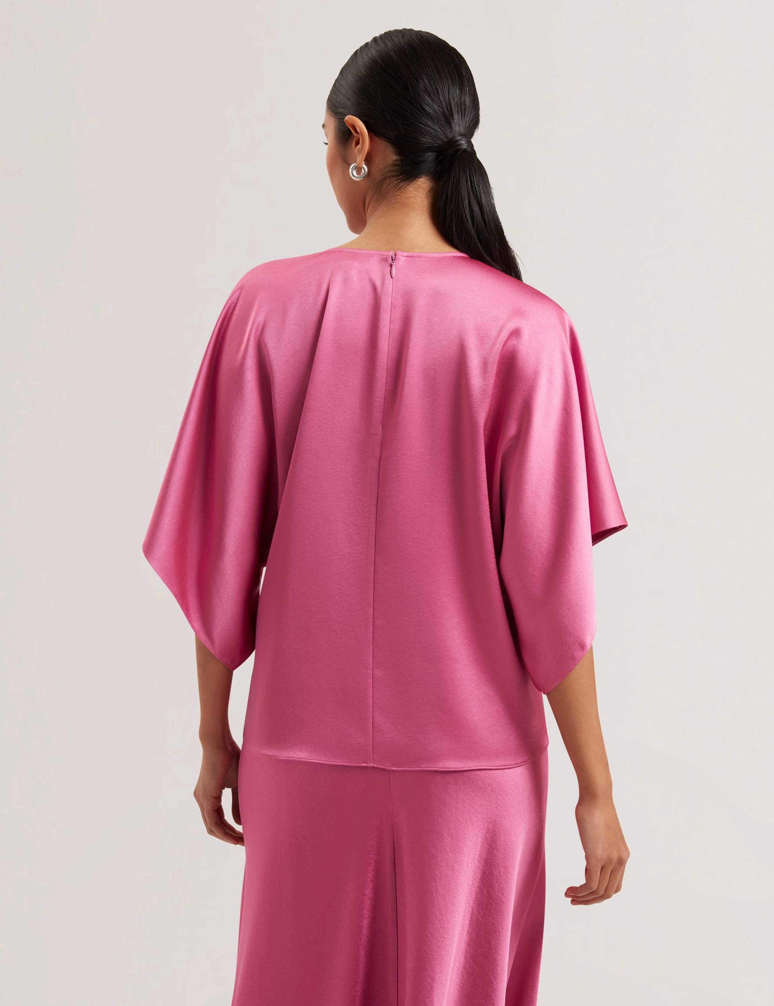 Satin Round Neck Batwing Sleeve Top 3 of 3