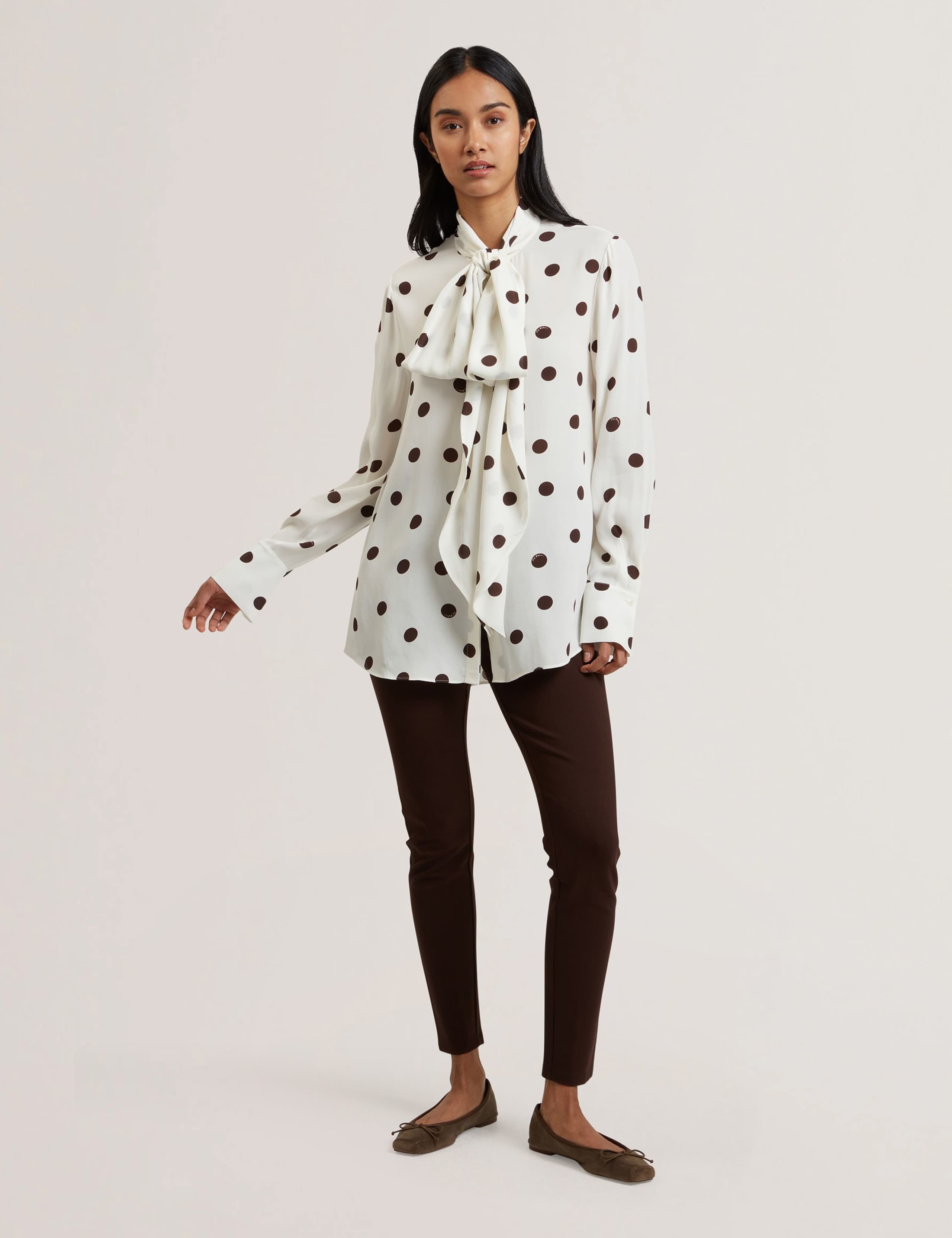 Polka Dot Tie Neck Button Through Blouse 2 of 5