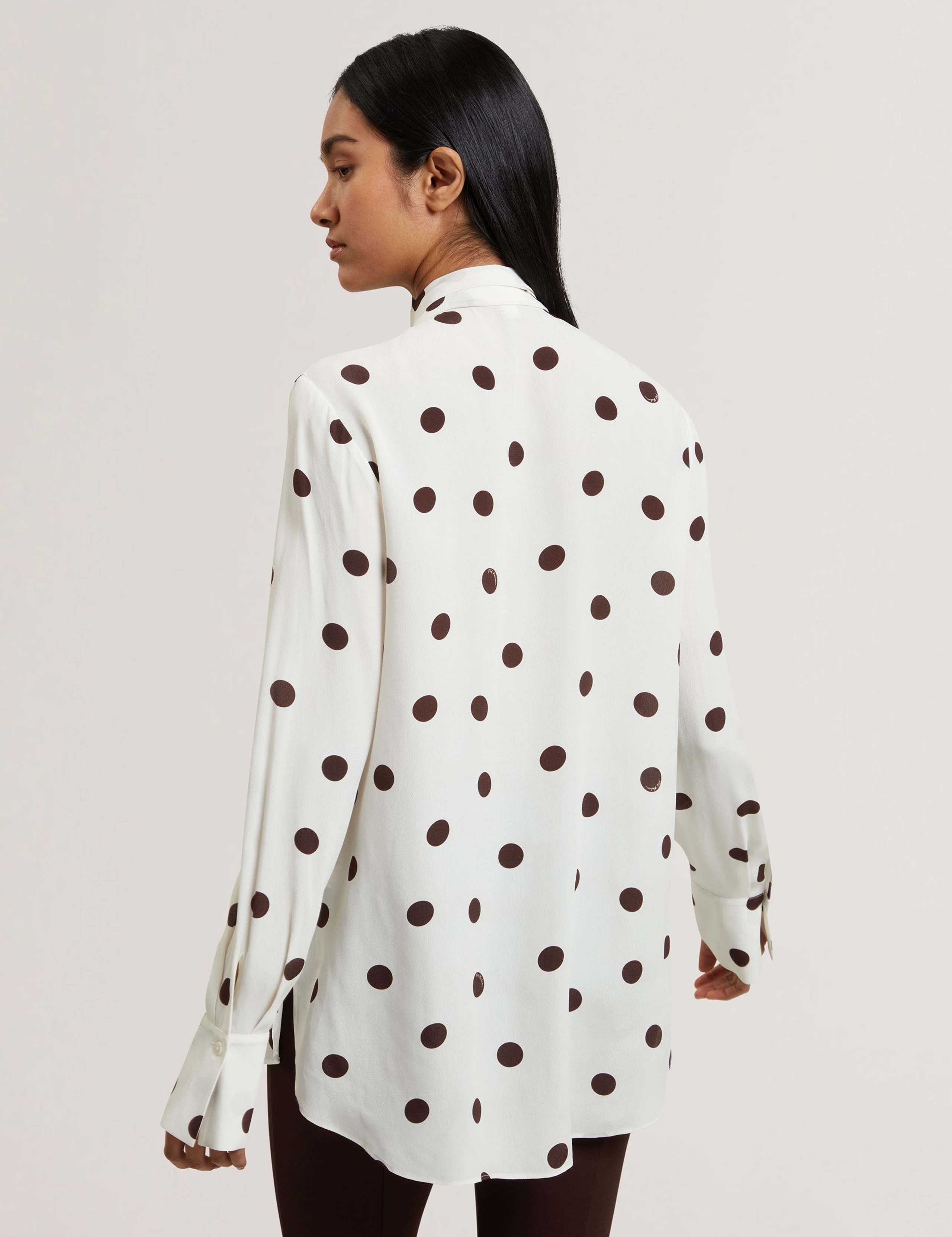 Polka Dot Tie Neck Button Through Blouse 3 of 5