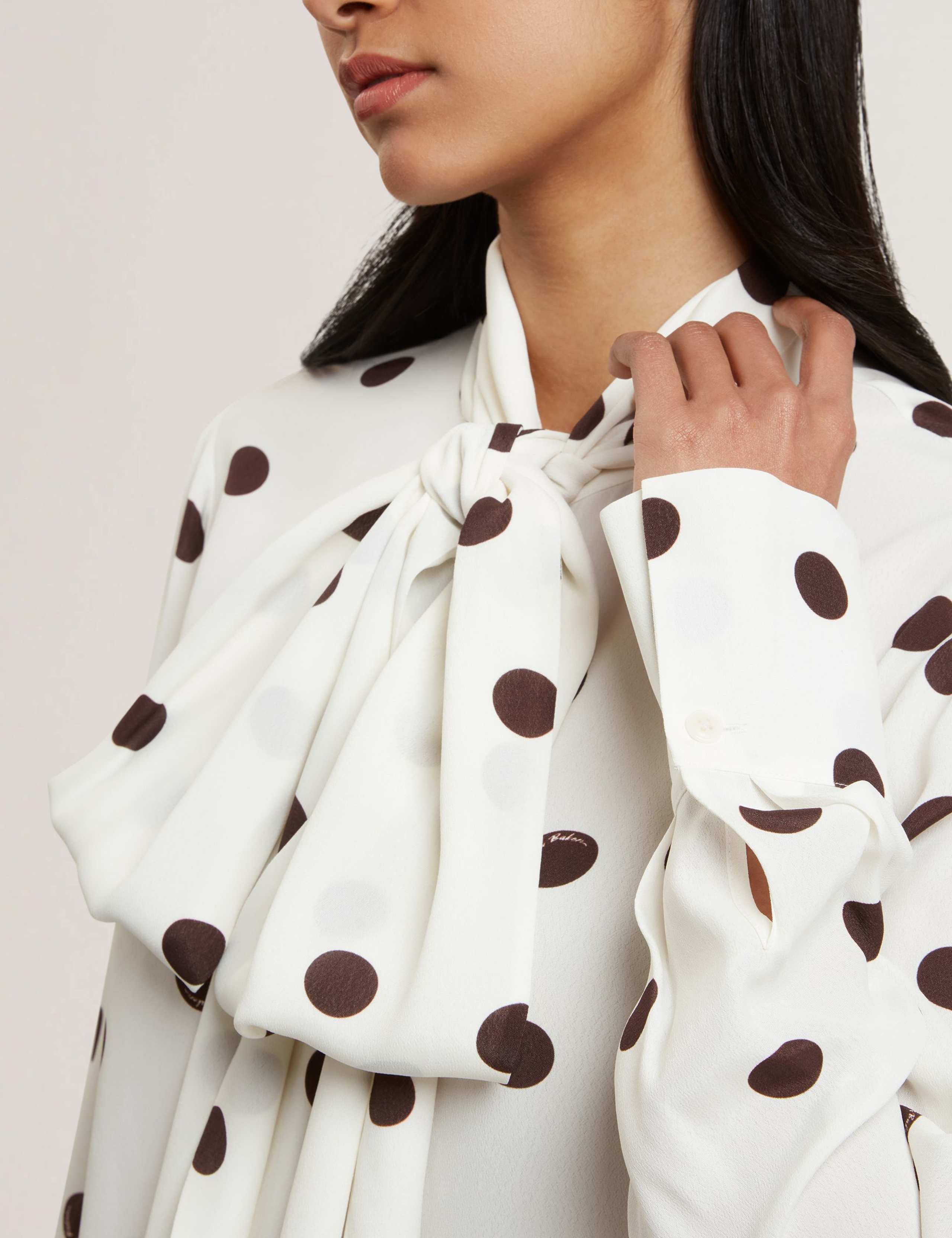 Polka Dot Tie Neck Button Through Blouse 4 of 5