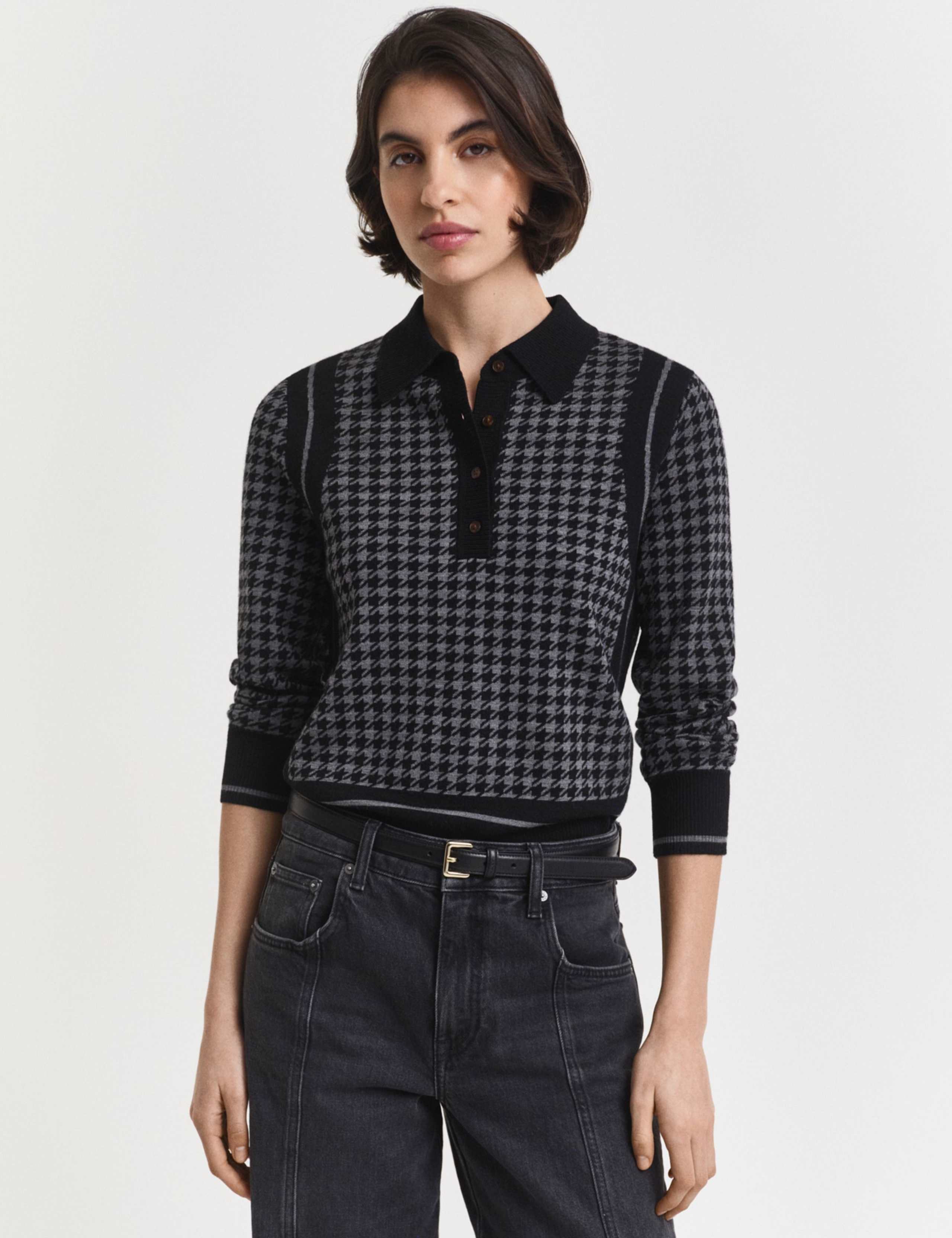 Pure Wool Houndstooth Knitted Rugby Top 1 of 4