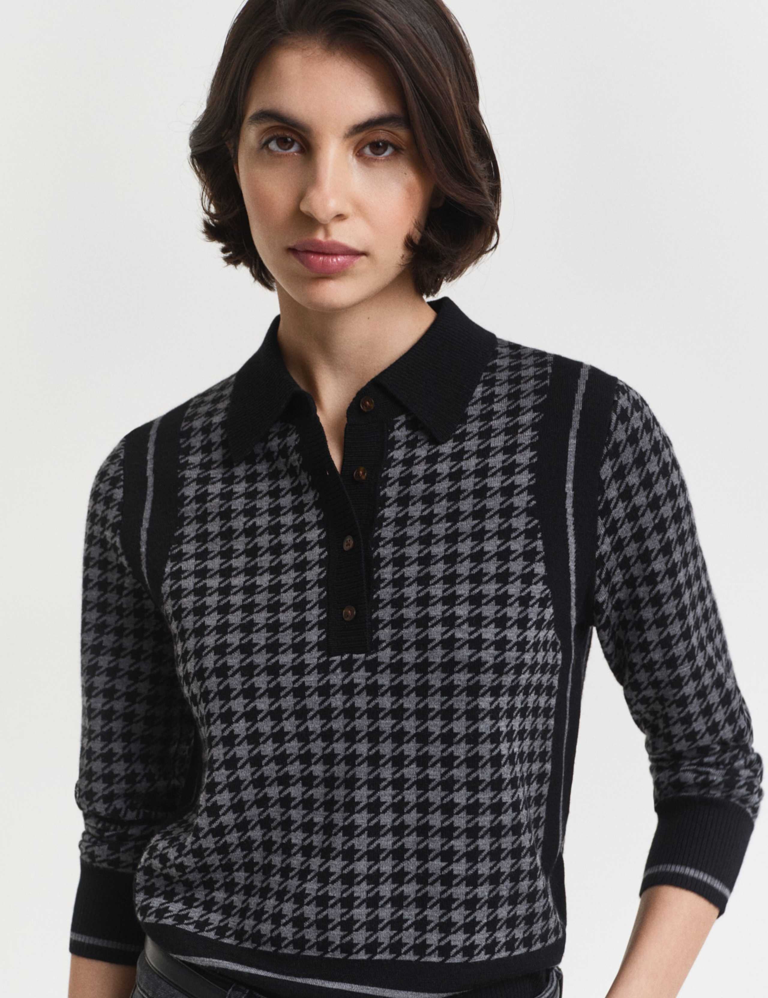 Pure Wool Houndstooth Knitted Rugby Top 4 of 4
