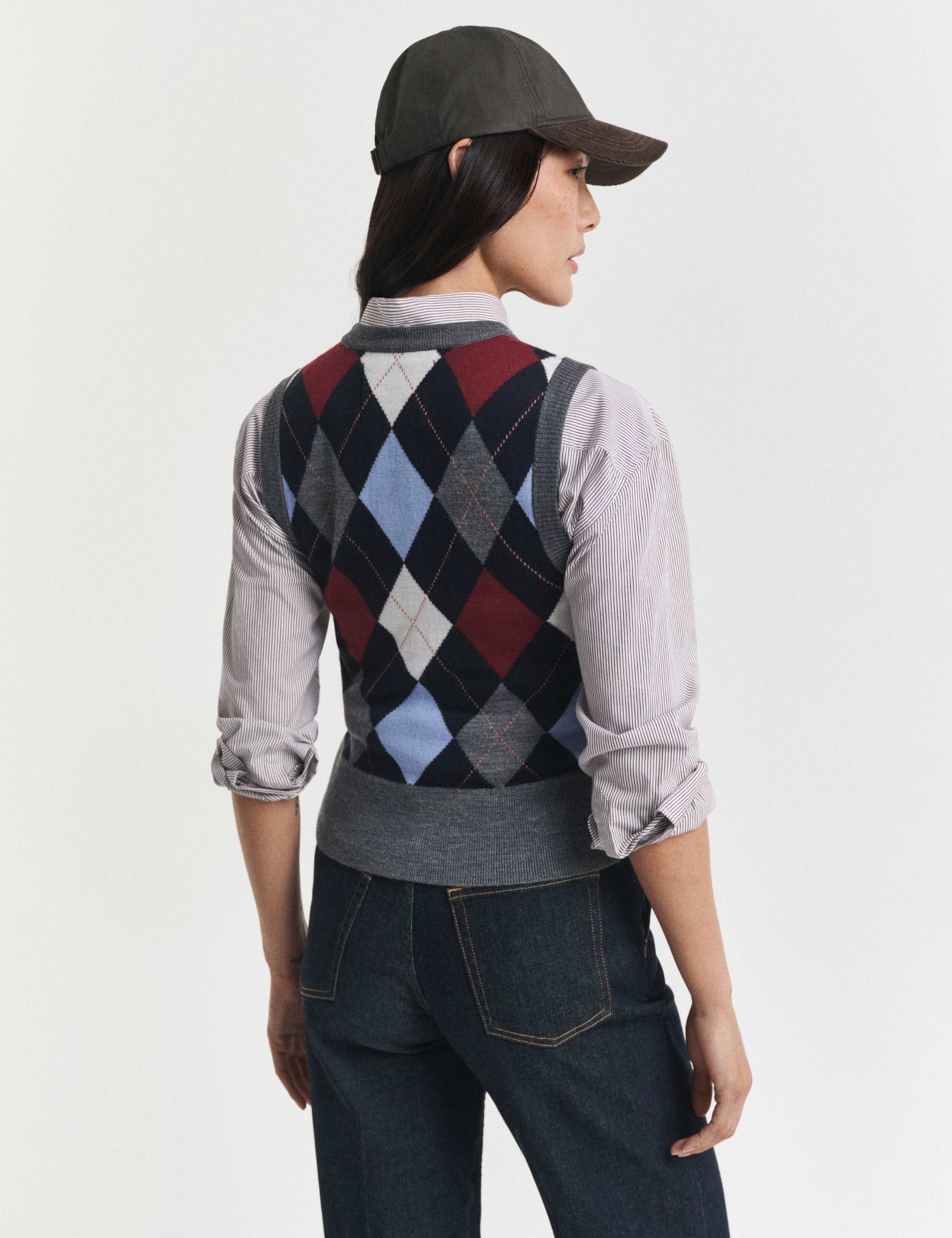 Pure Wool Argyle Crew Neck Knitted Vest 3 of 4