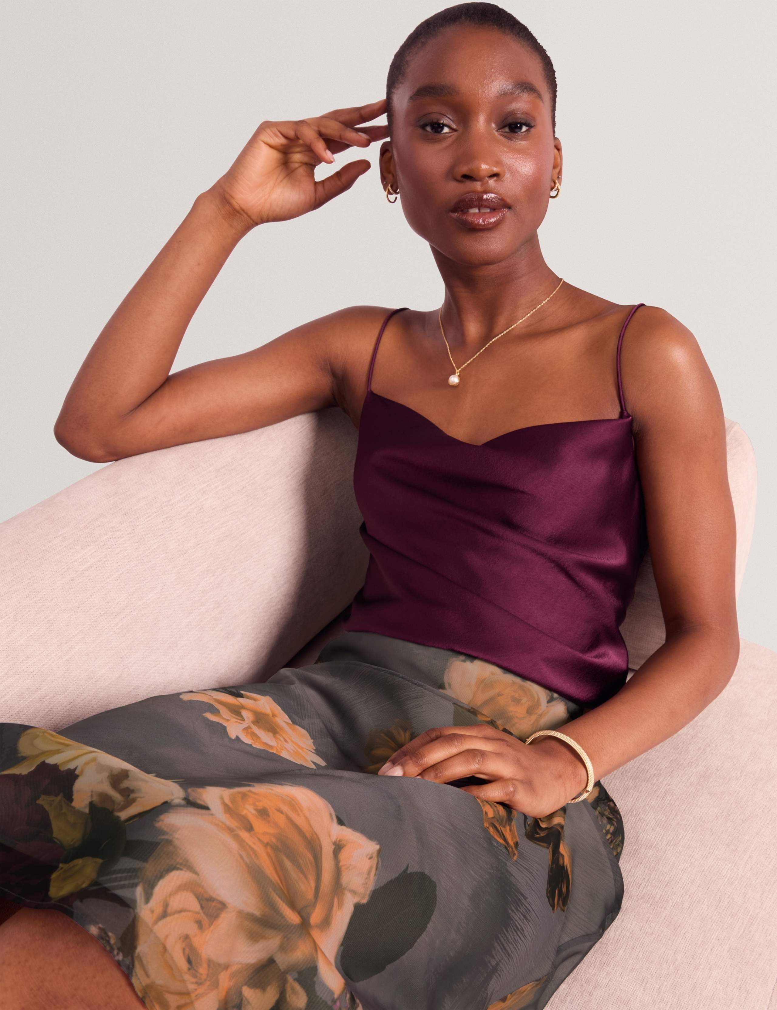 Chiffon Floral Midi A-Line Skirt 3 of 7