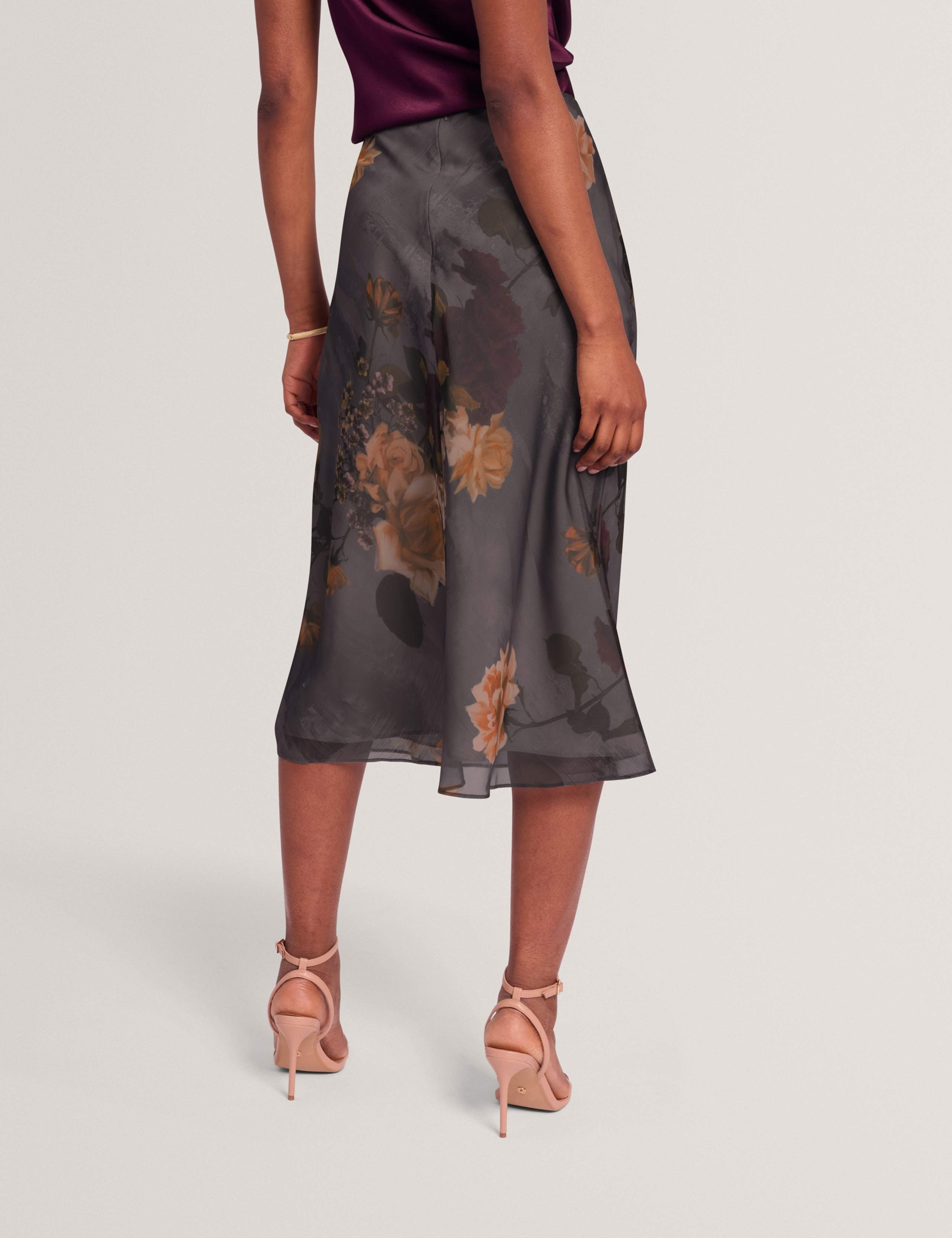 Chiffon Floral Midi A-Line Skirt 4 of 7