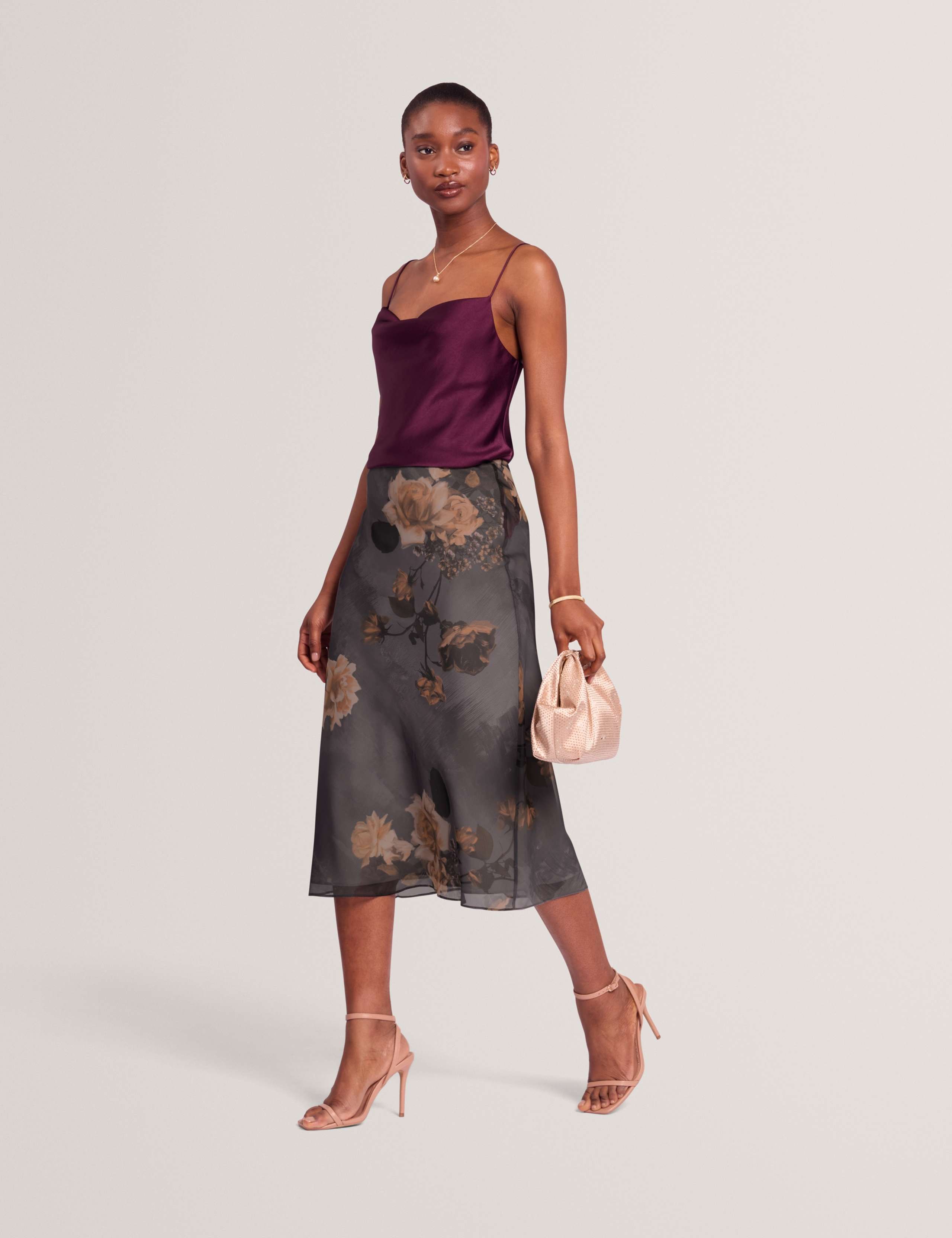Chiffon Floral Midi A-Line Skirt 5 of 7