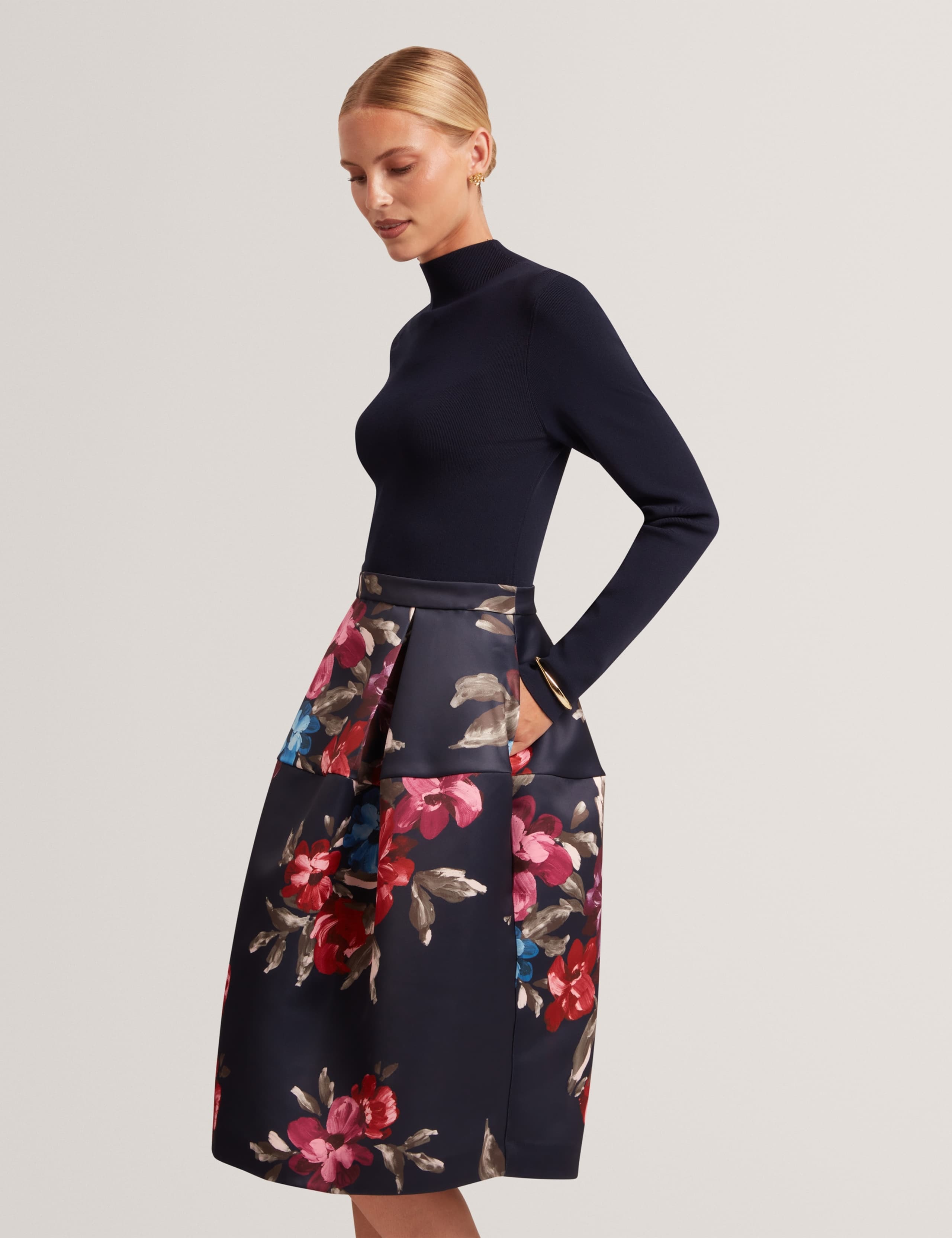 Floral Skirt Midi Skater Dress 1 of 7