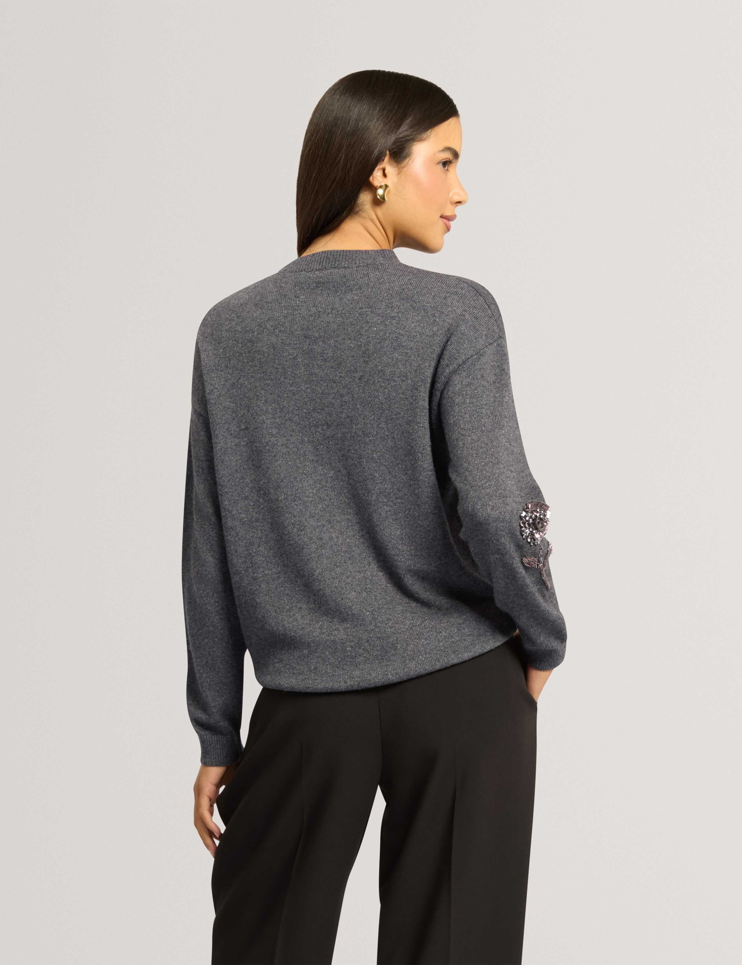 Floral Embellished Crew Neck Jumper with Wool 4 of 7
