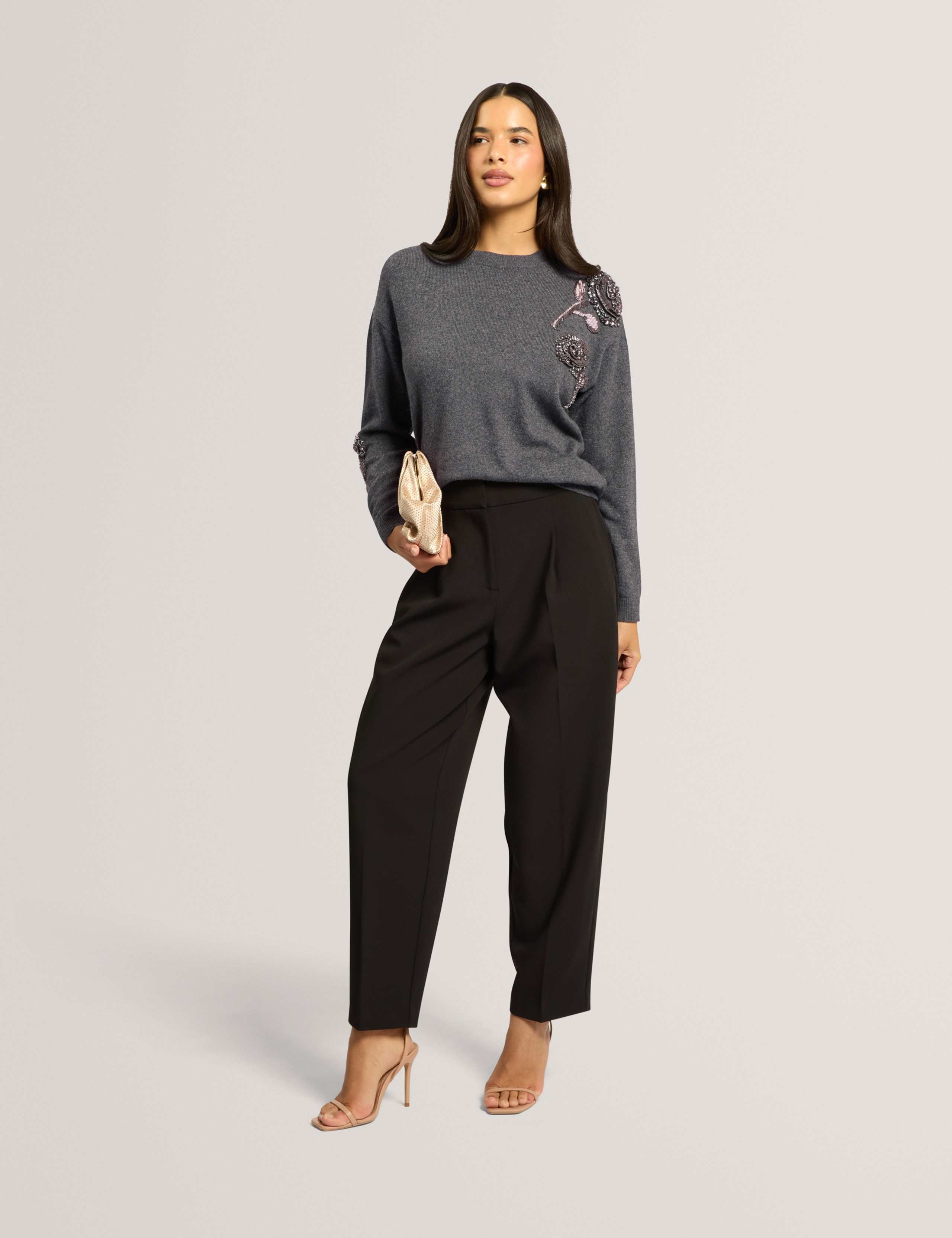 Floral Embellished Crew Neck Jumper with Wool 5 of 7
