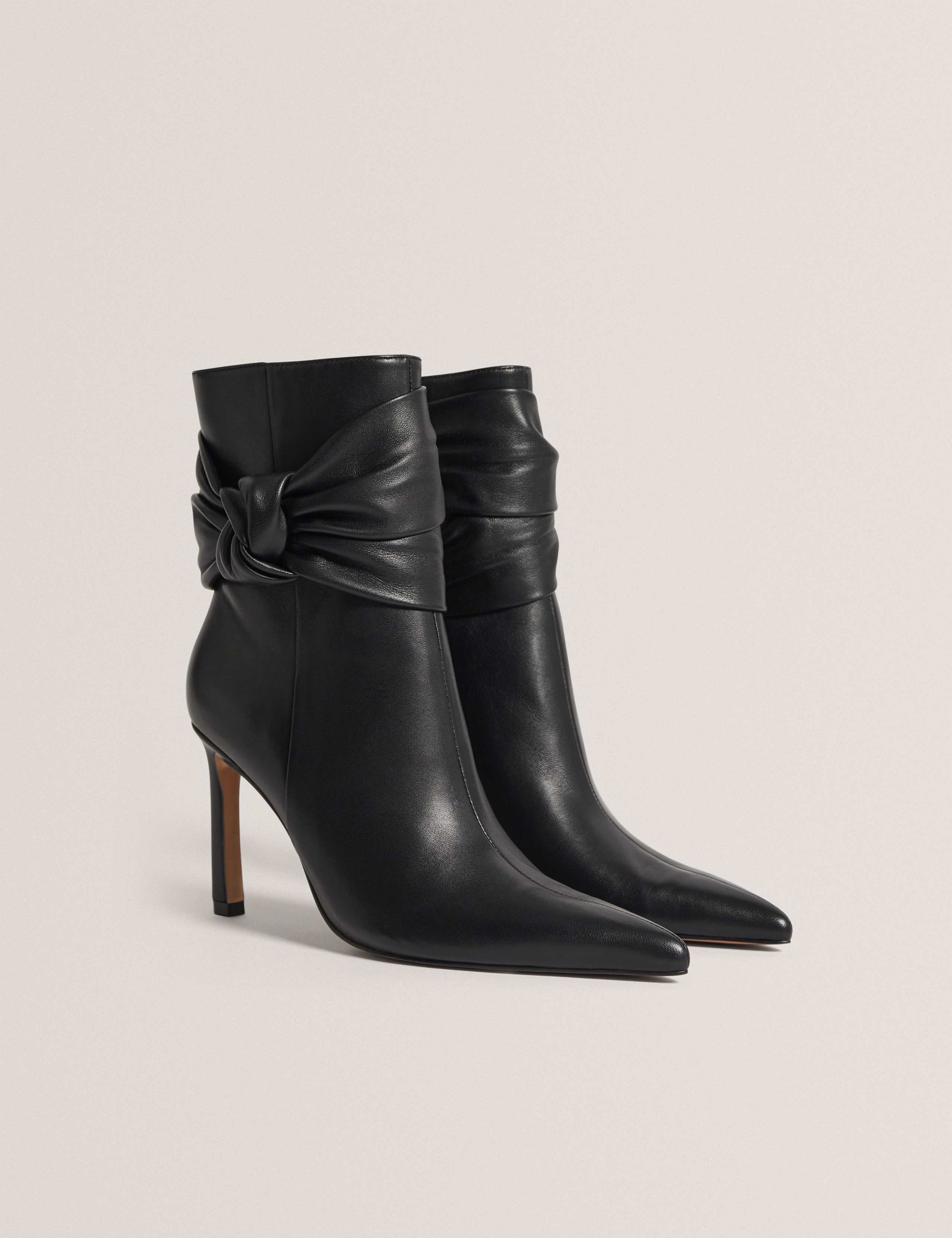 Leather Side Knot Stiletto Heel Ankle Boots 2 of 4