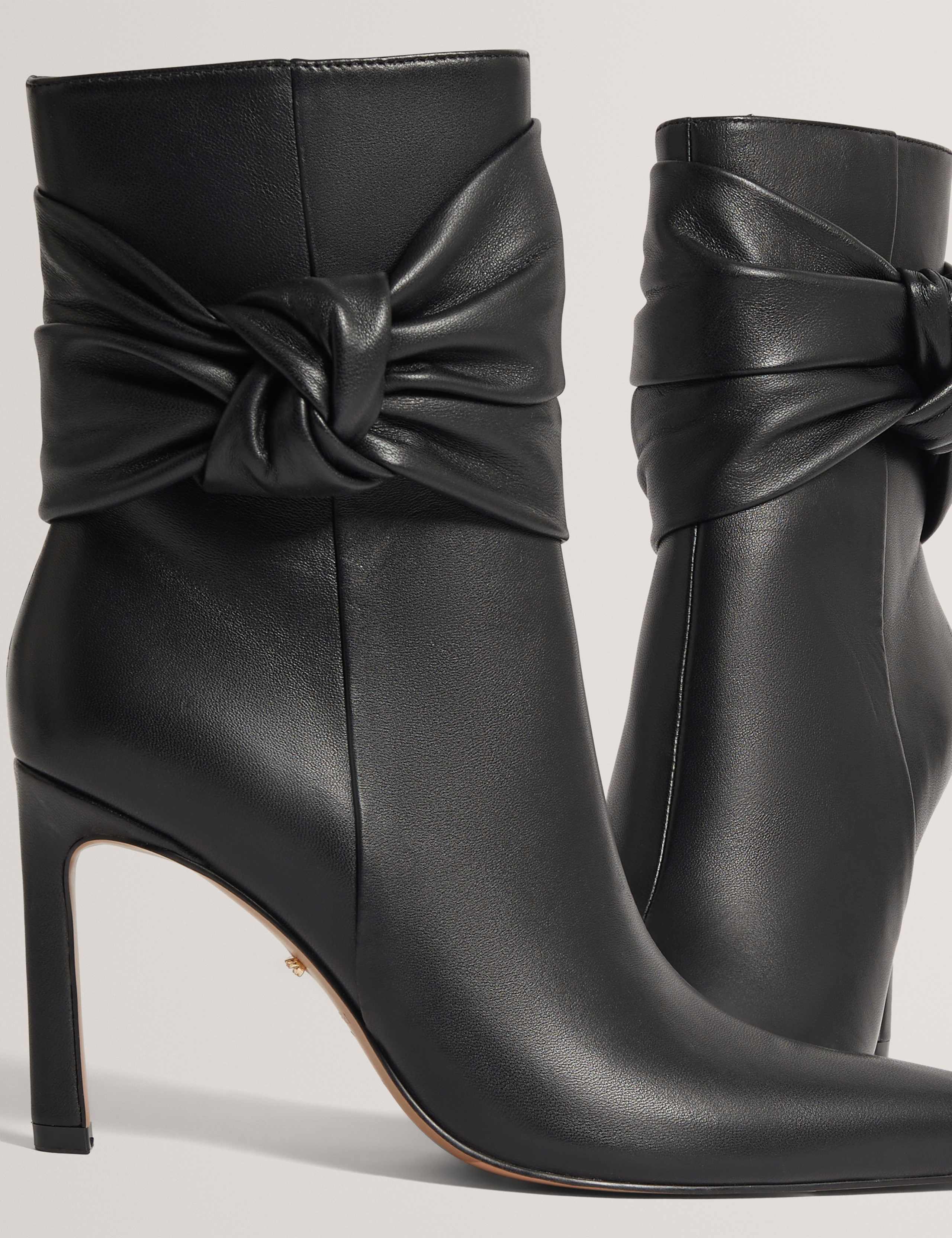 Leather Side Knot Stiletto Heel Ankle Boots 3 of 4
