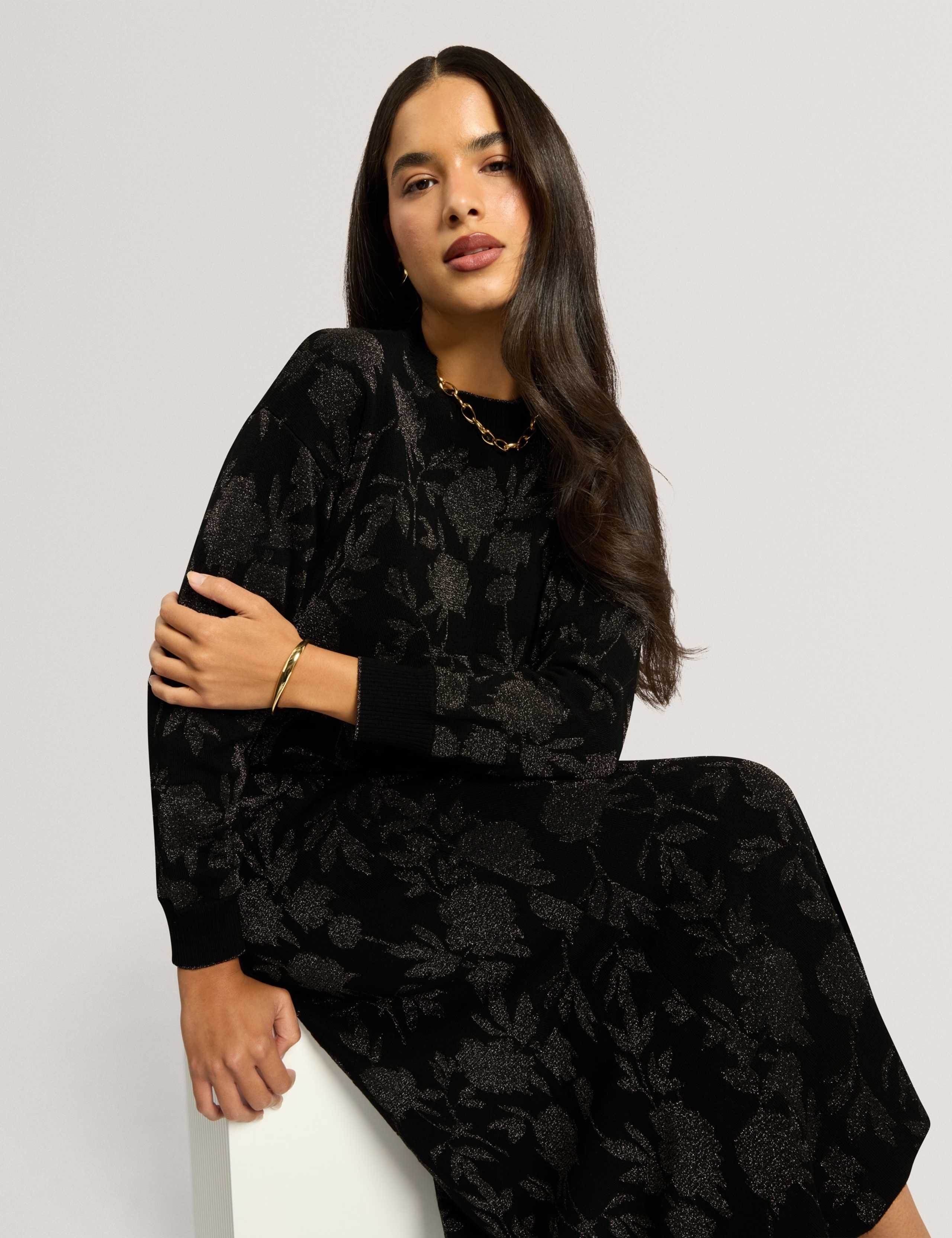 Wool Rich Sparkly Jacquard Crew Neck Jumper 3 of 7