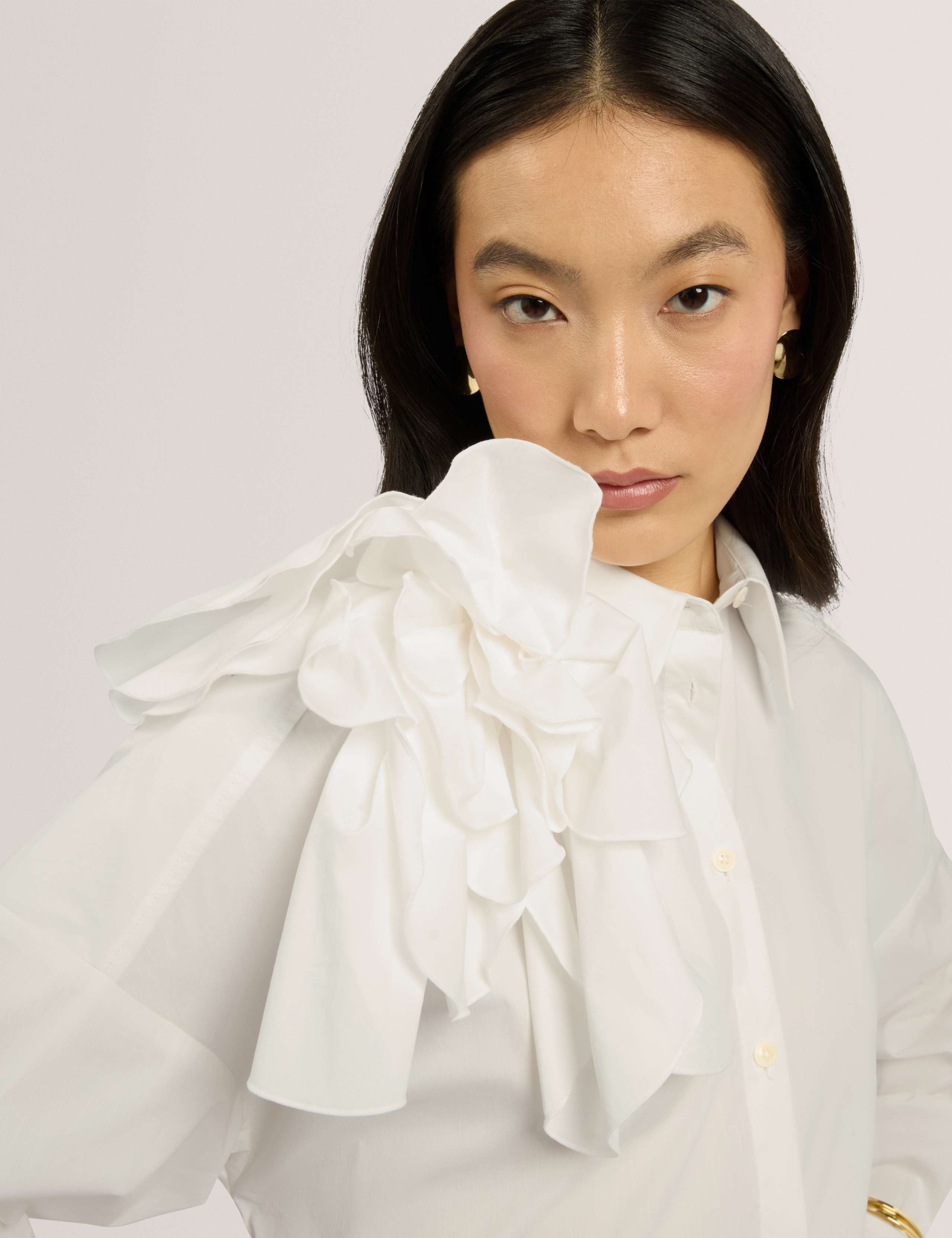 Cotton Rich Corsage Detail Collared Blouse 6 of 7