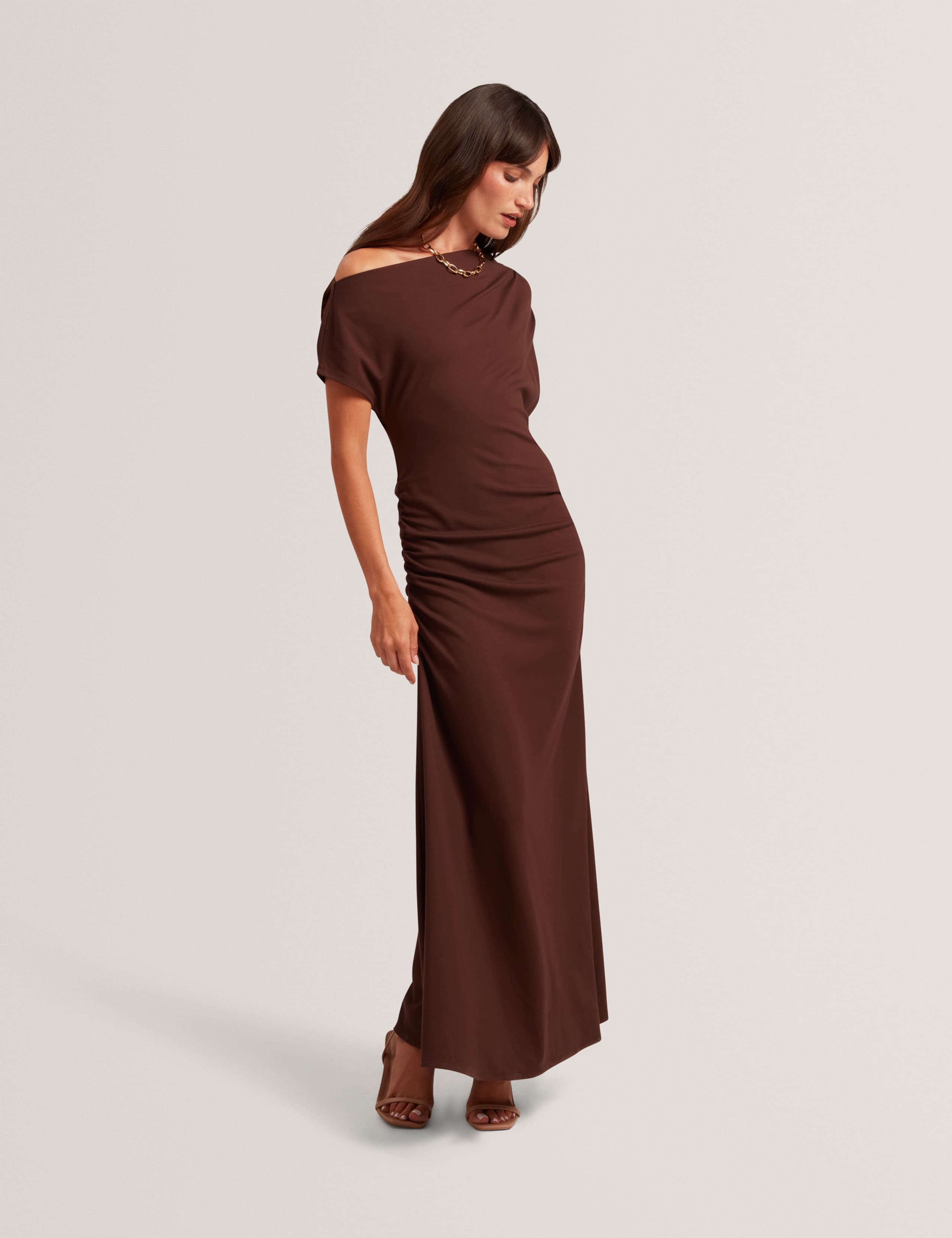 Jersey Asymmetric Midi Column Dress 2 of 4