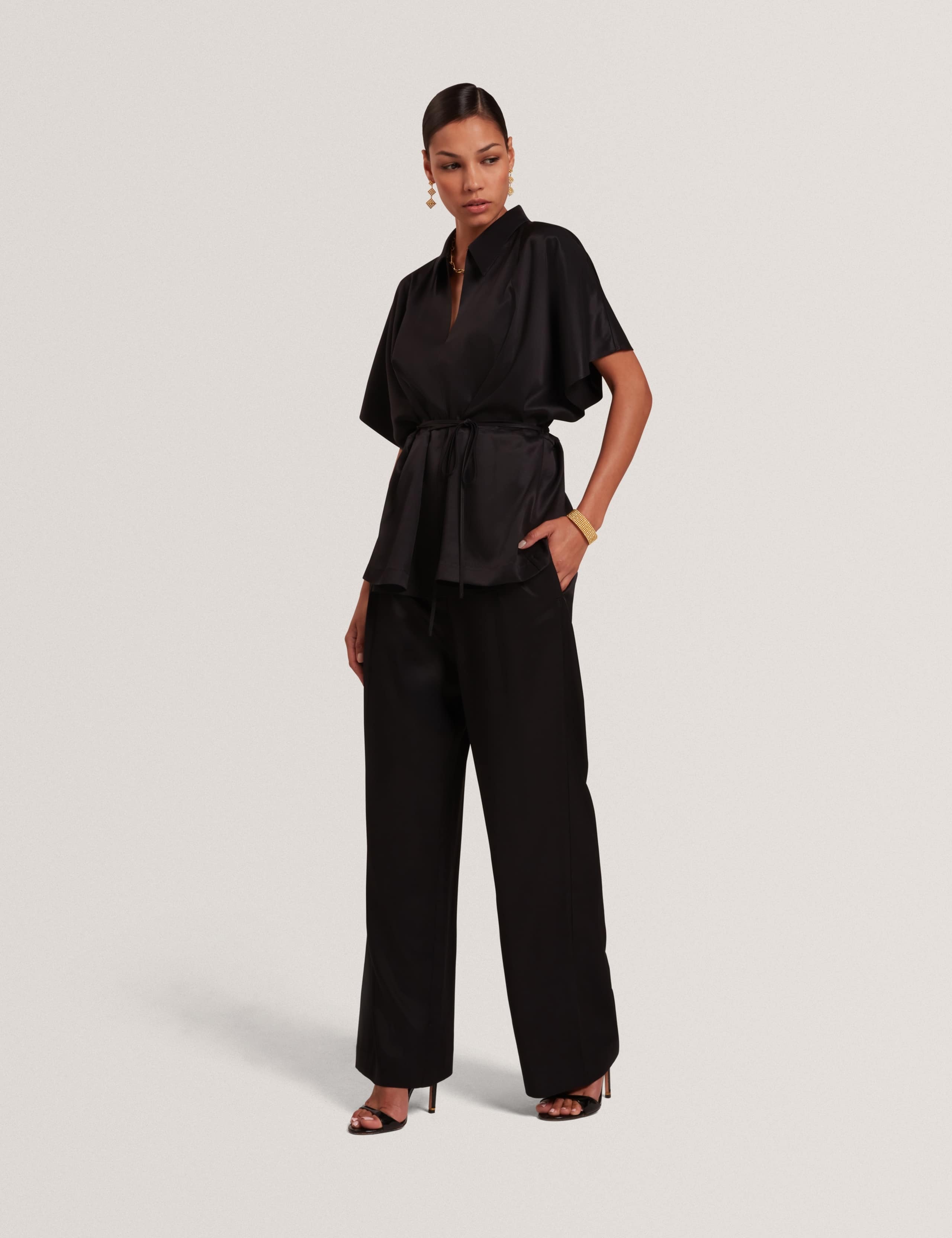 Tie Detail Collared Batwing Blouse 1 of 7