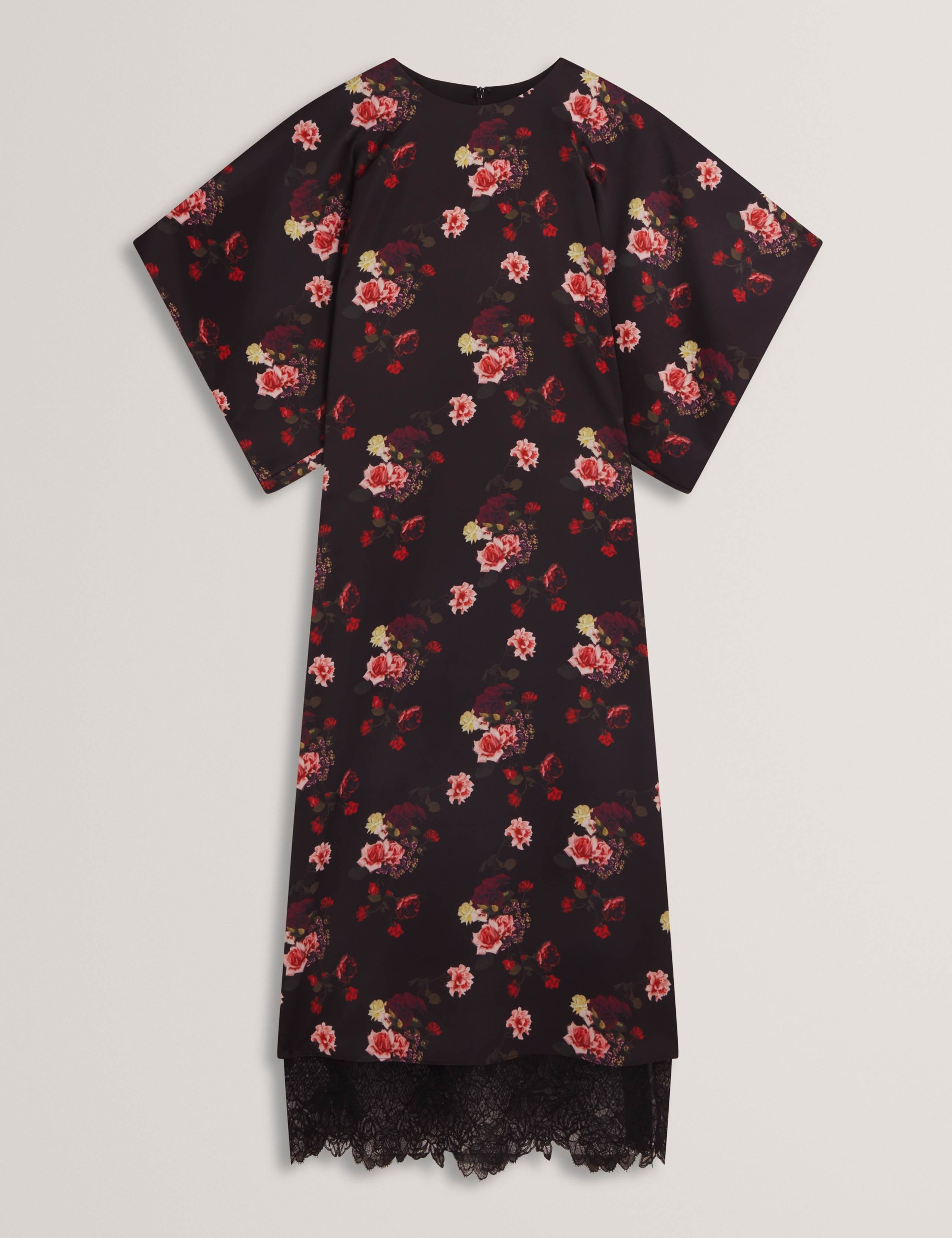 Floral Batwing Lace Trim Midi Dress 2 of 7