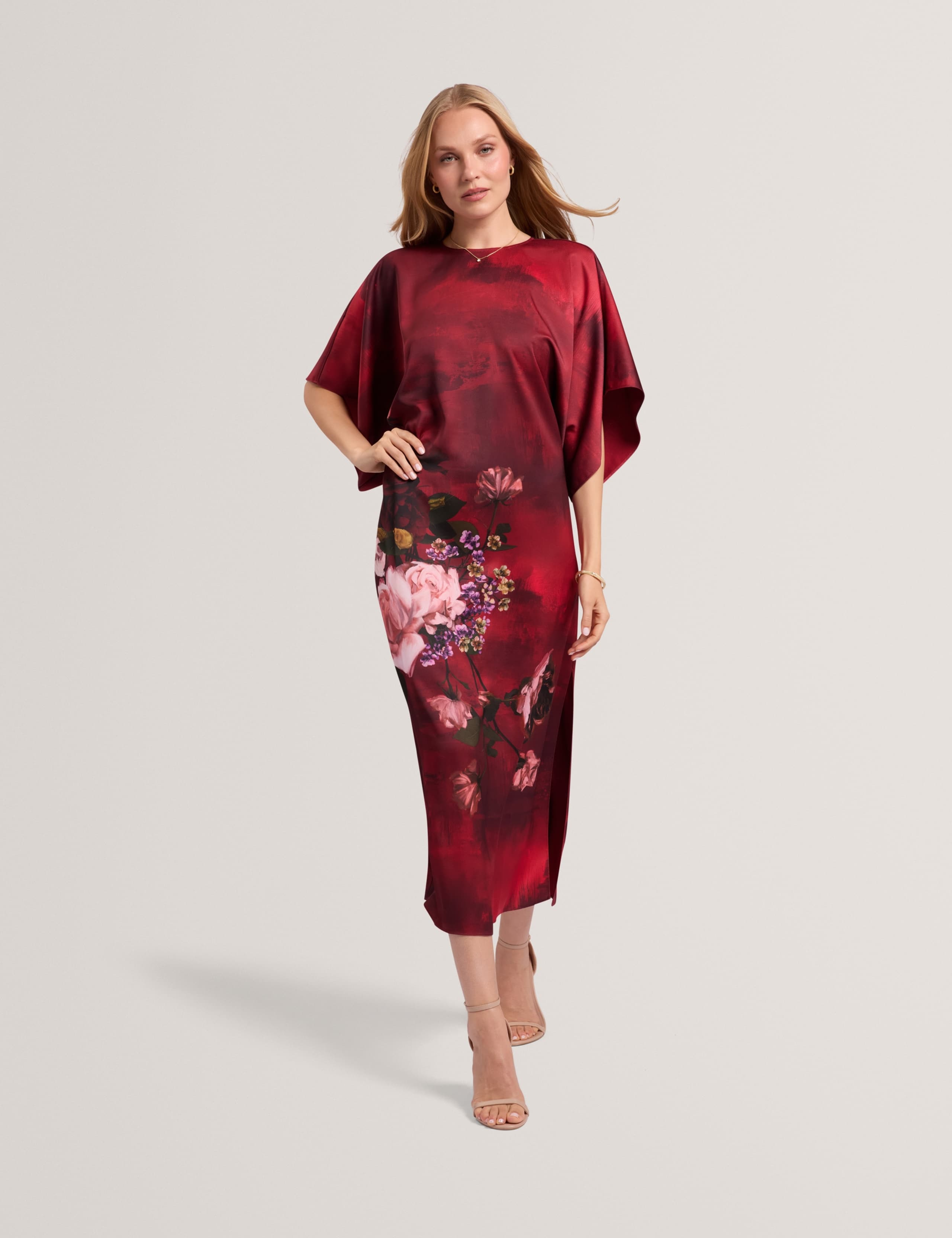 Floral Batwing Sleeve Midi Column Dress 3 of 7