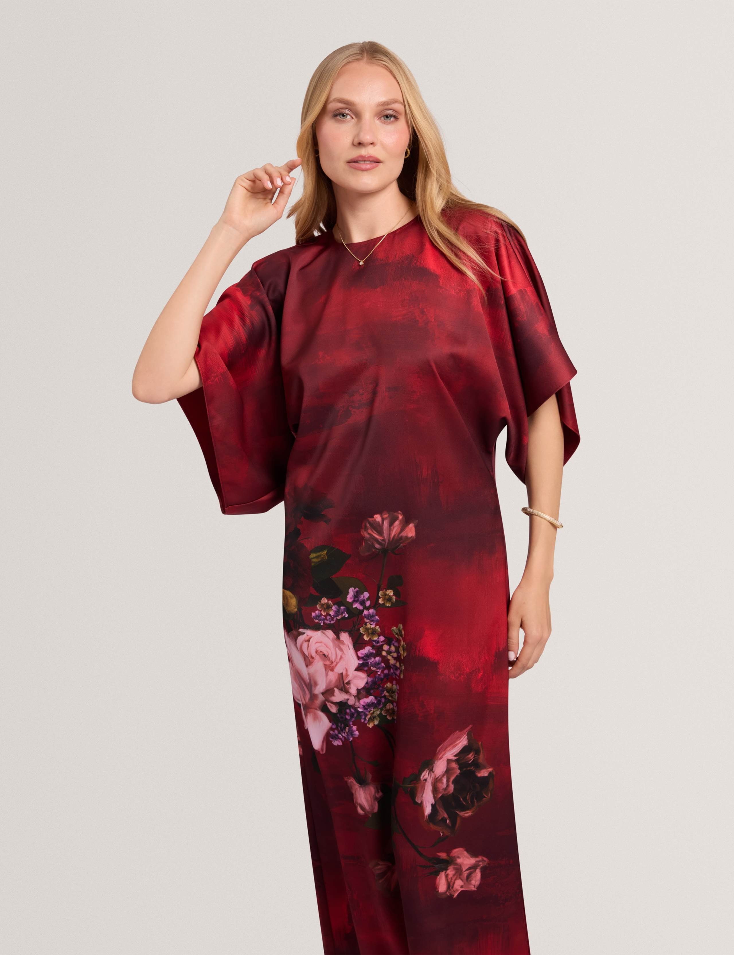 Floral Batwing Sleeve Midi Column Dress 5 of 7