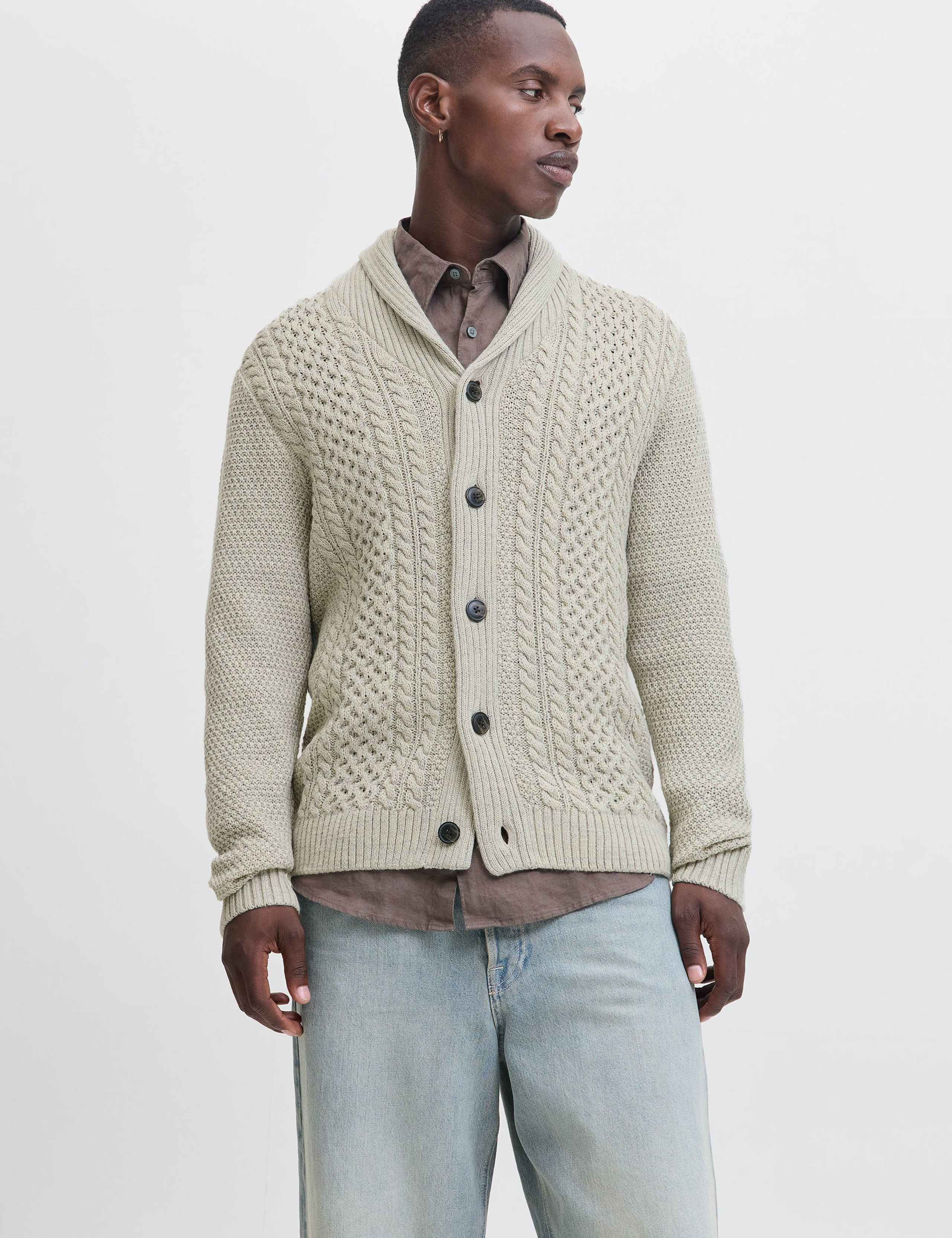 Cable Shawl Neck Cardigan 1 of 7