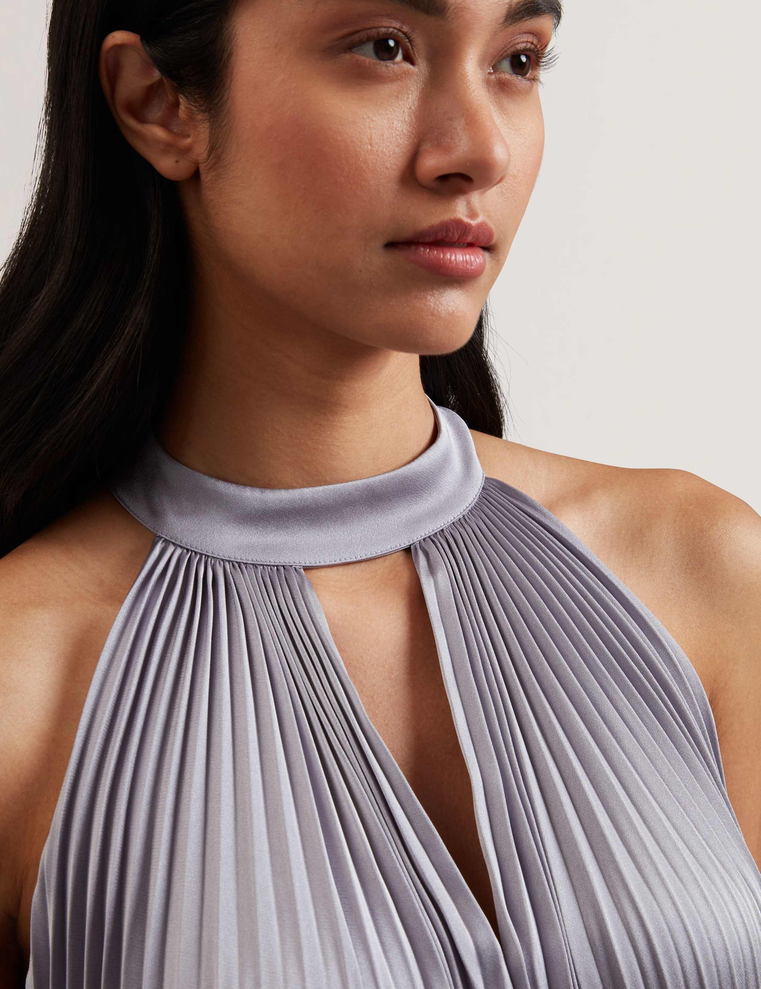 Halter Neck Pleated Maxi Smock Dress 3 of 5