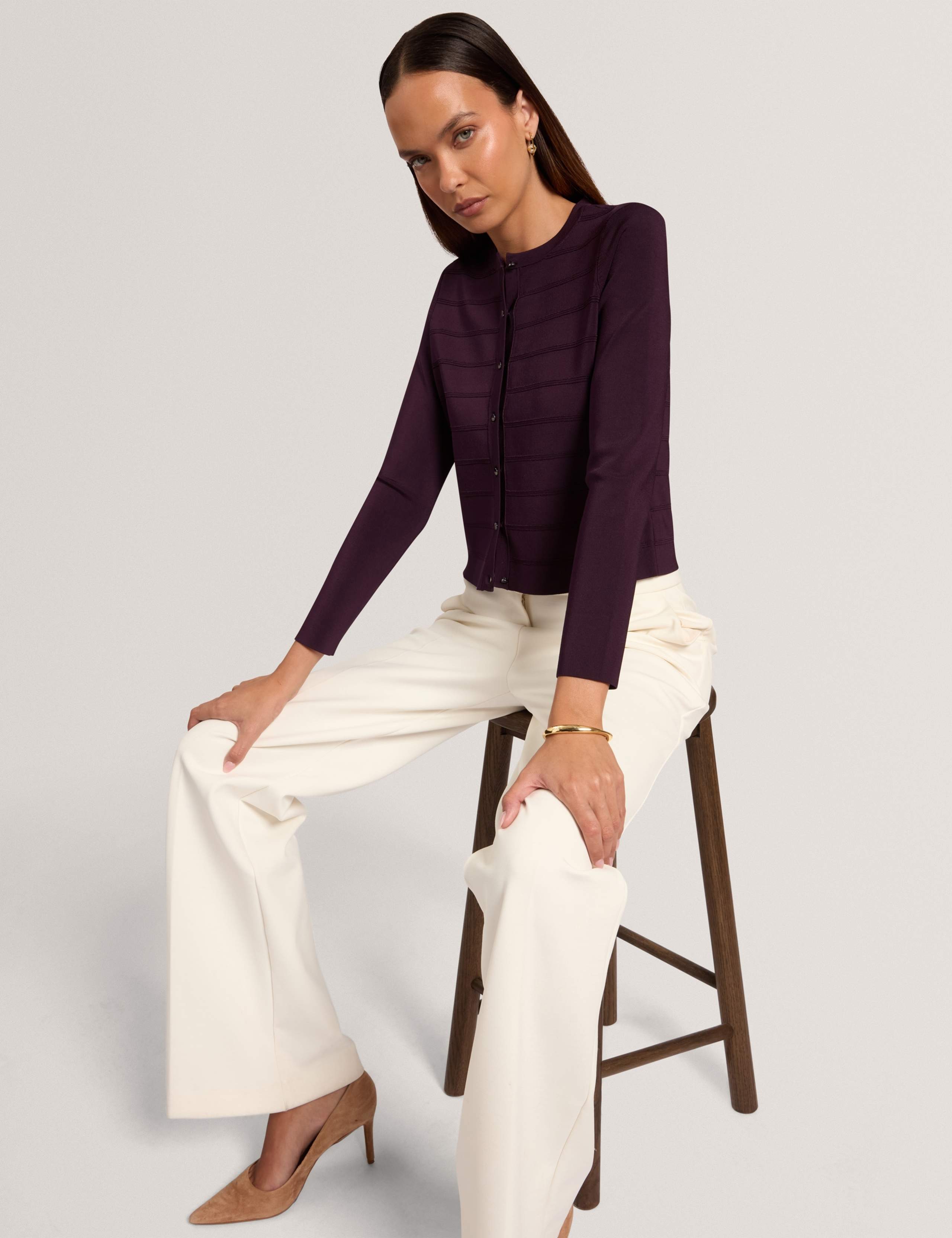 Textured Striped Crew Neck Cropped Cardigan 3 of 7
