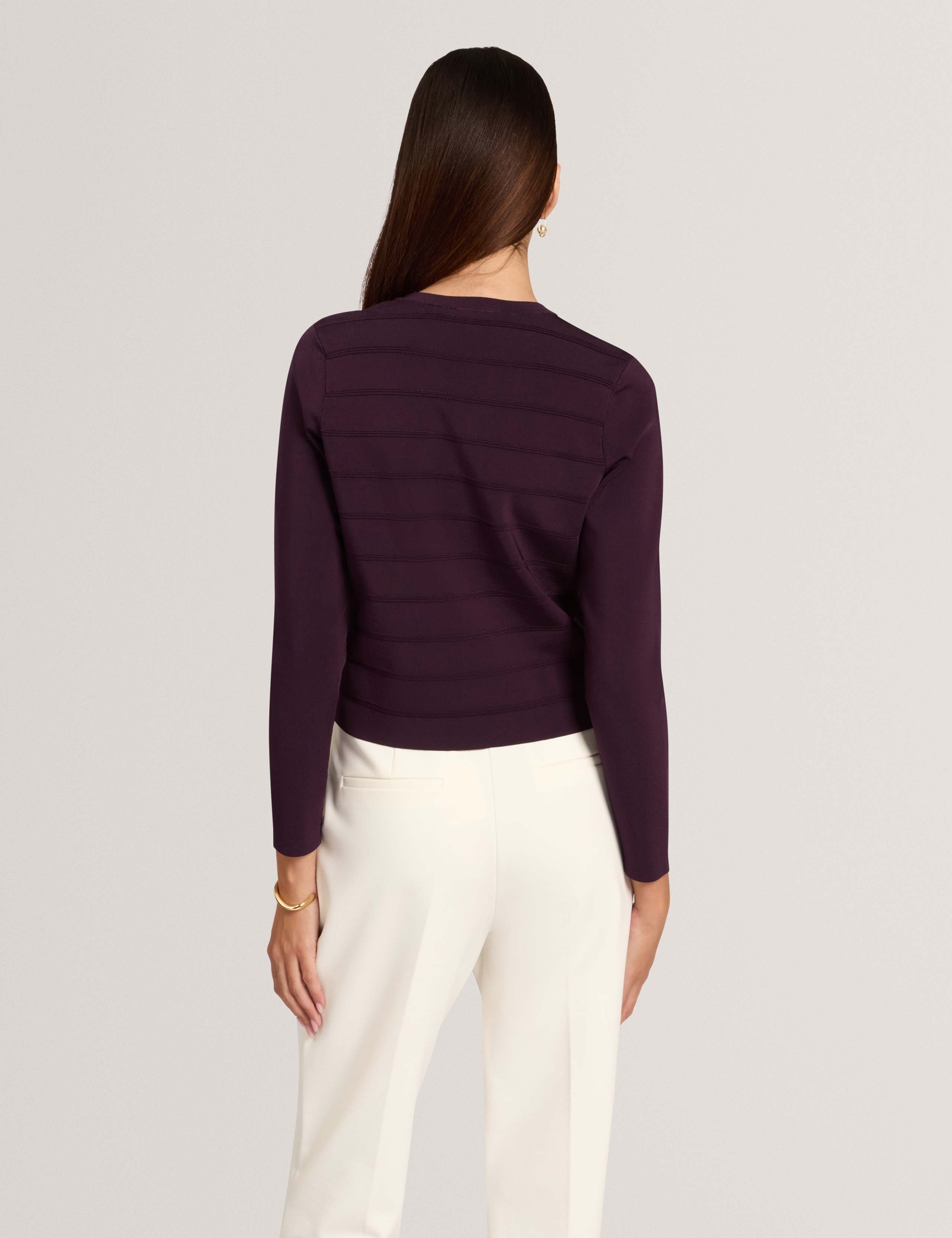 Textured Striped Crew Neck Cropped Cardigan 4 of 7