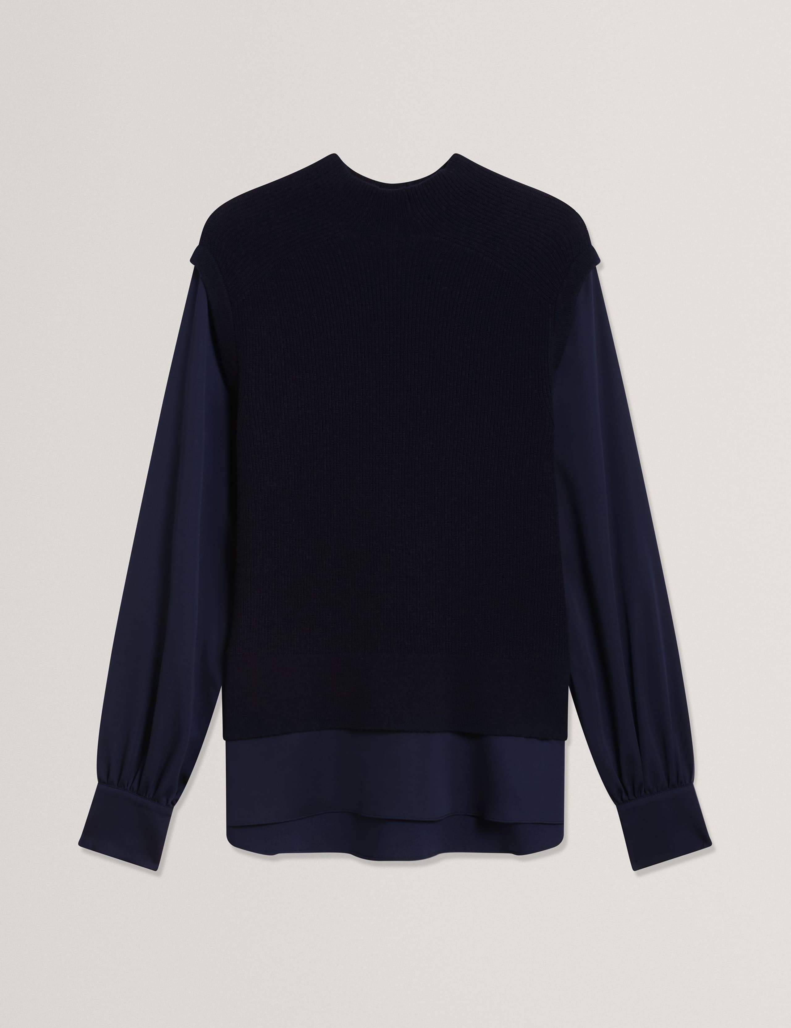 High Neck Woven Sleeve Knitted Jumper 2 of 6