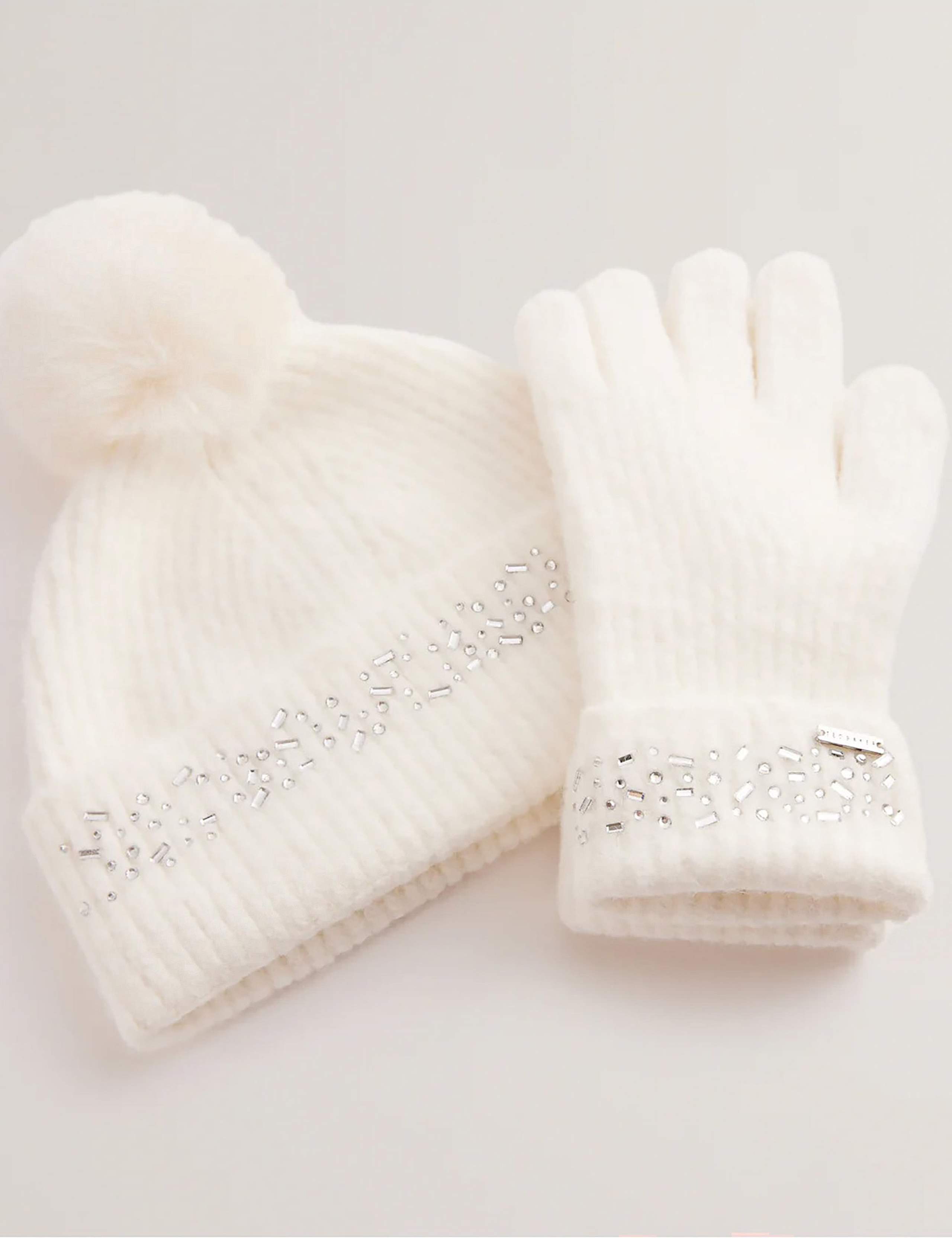 Knitted Rhinestone Hat and Gloves 1 of 2