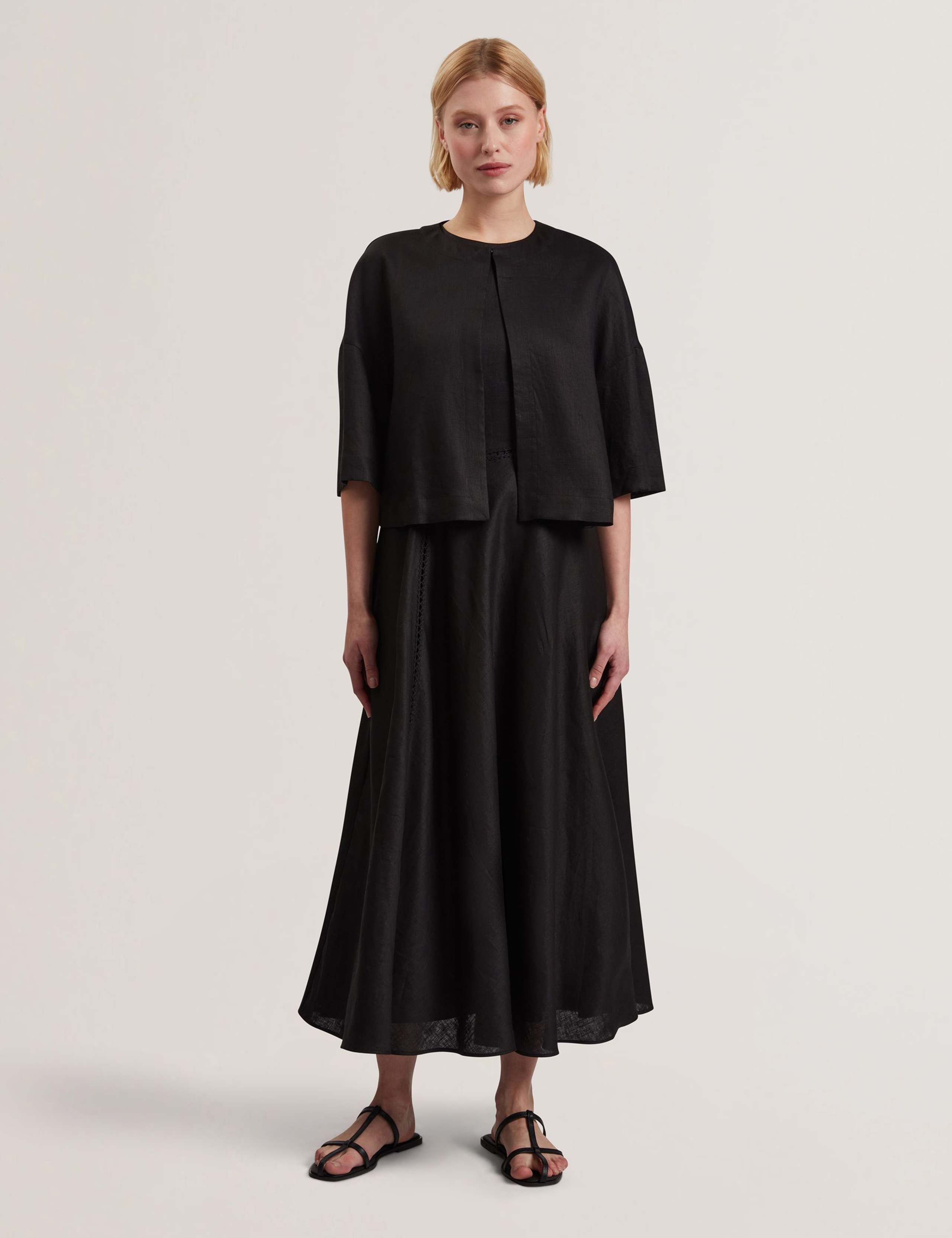 Pure Linen Round Neck Cropped Shirt 3 of 6